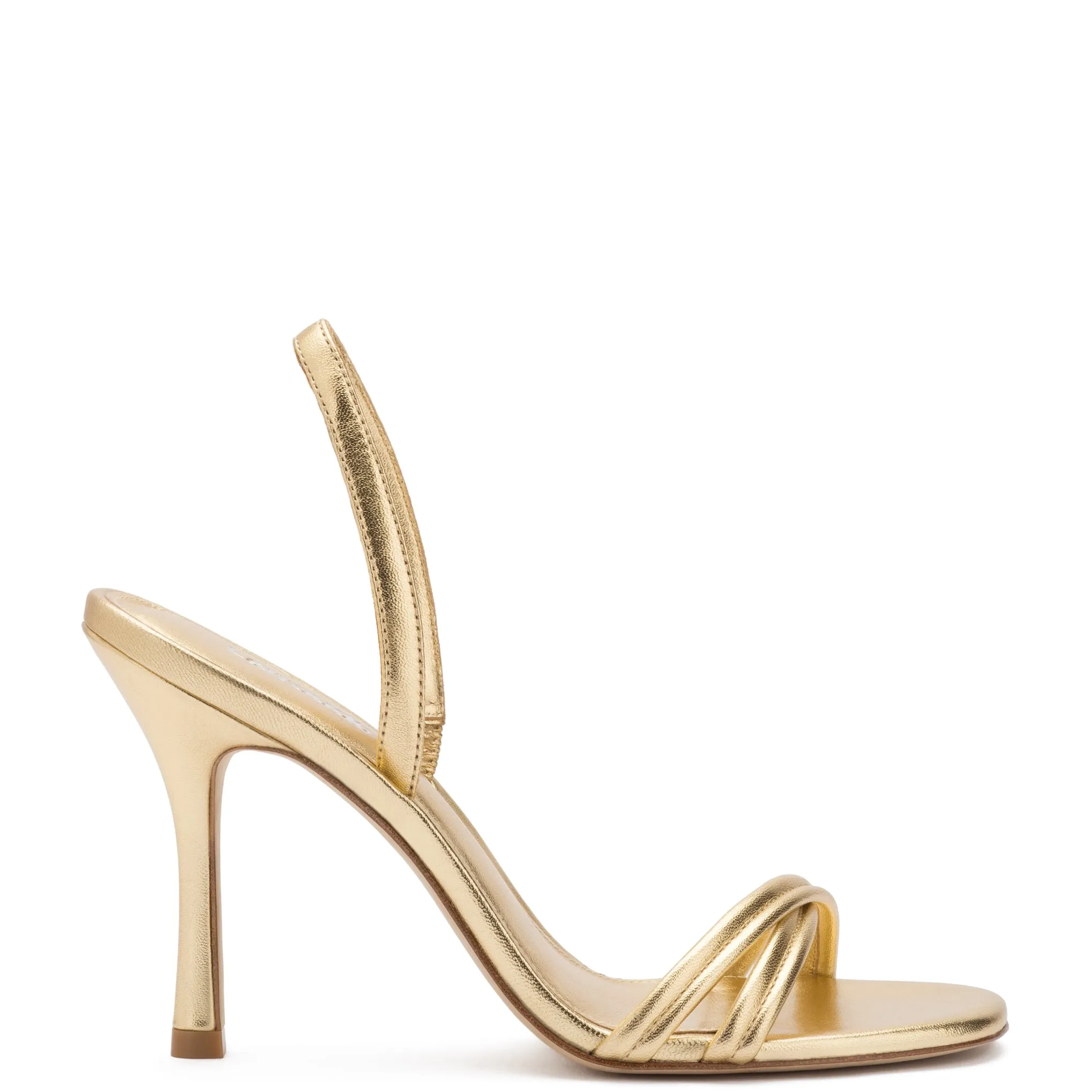Annie Sandal In Gold Metallic Leather sold by Larroude