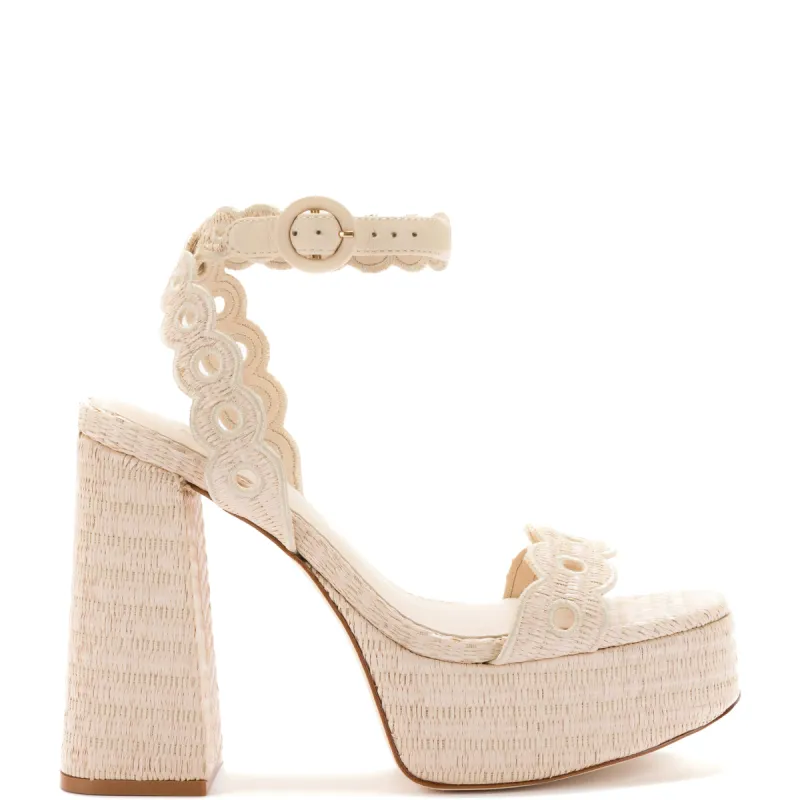 Dolly Broderie Sandal In Natural Raffia sold by Larroude
