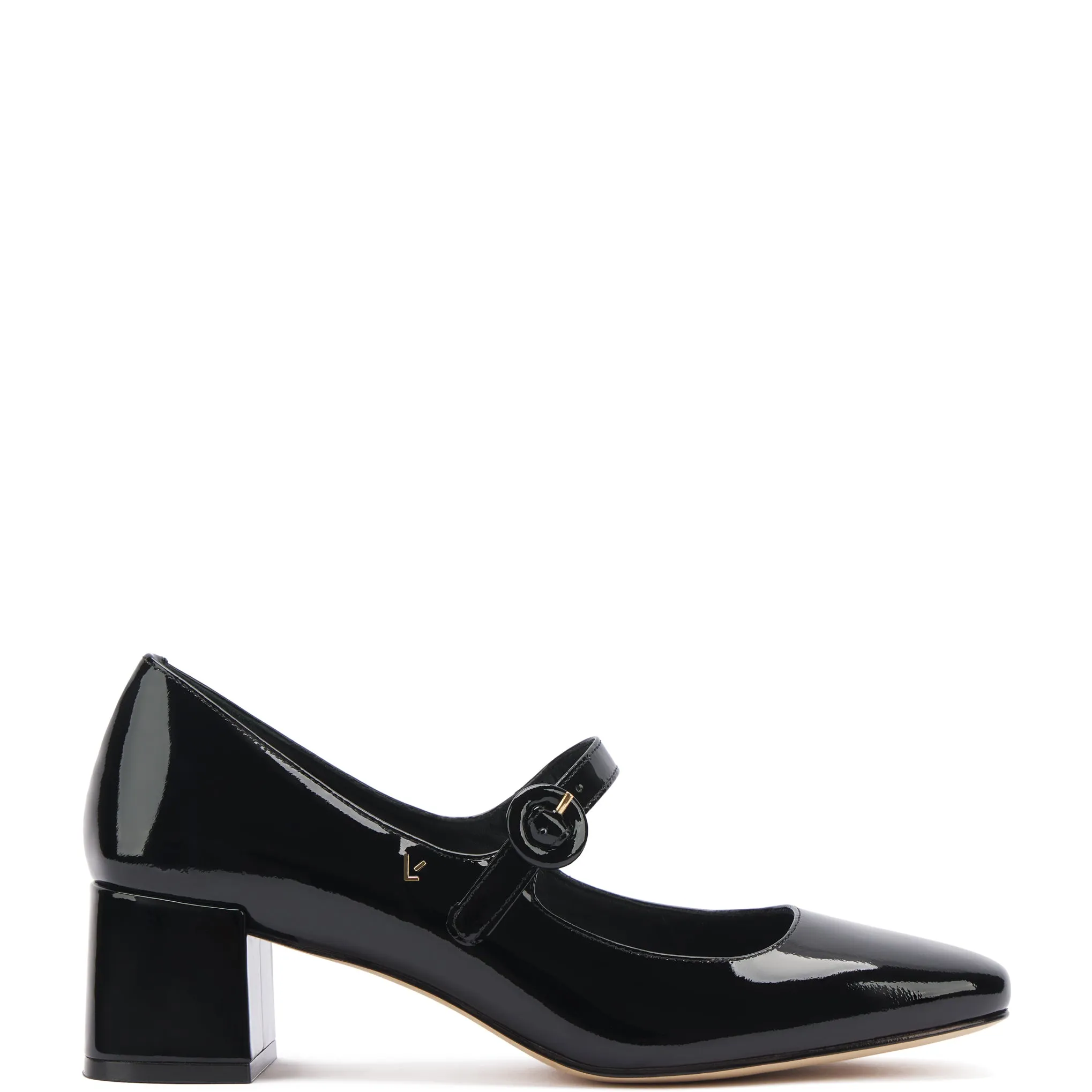 Blair Block Pump In Black Patent sold by Larroude