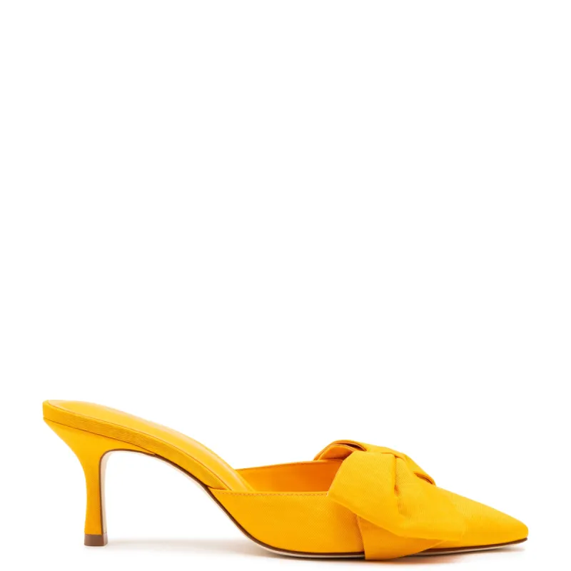 Mini Elle Pump in Mango Fabric sold by Larroude
