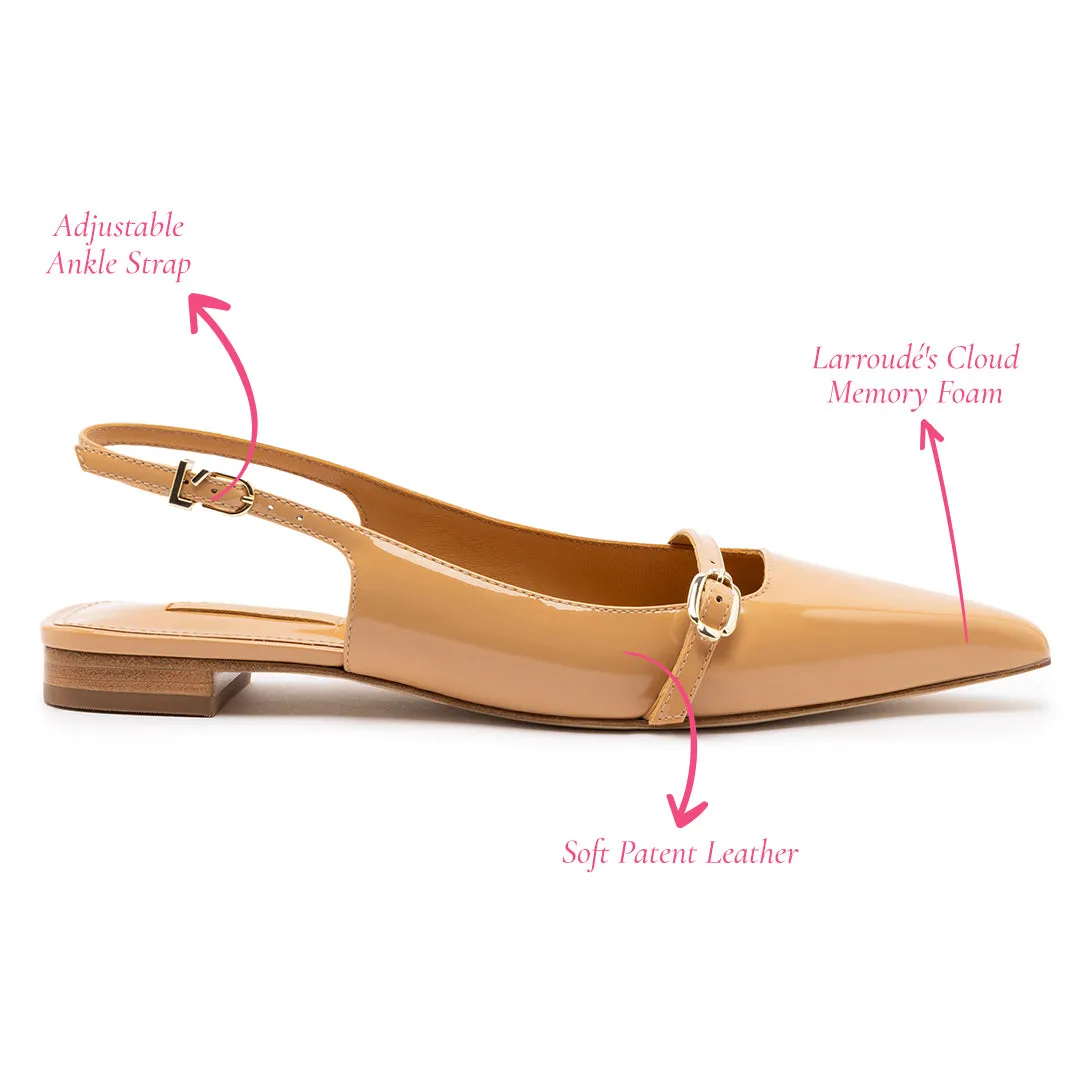 Ines Flat In Tan Patent Leather sold by Larroude product image thumbnail 5