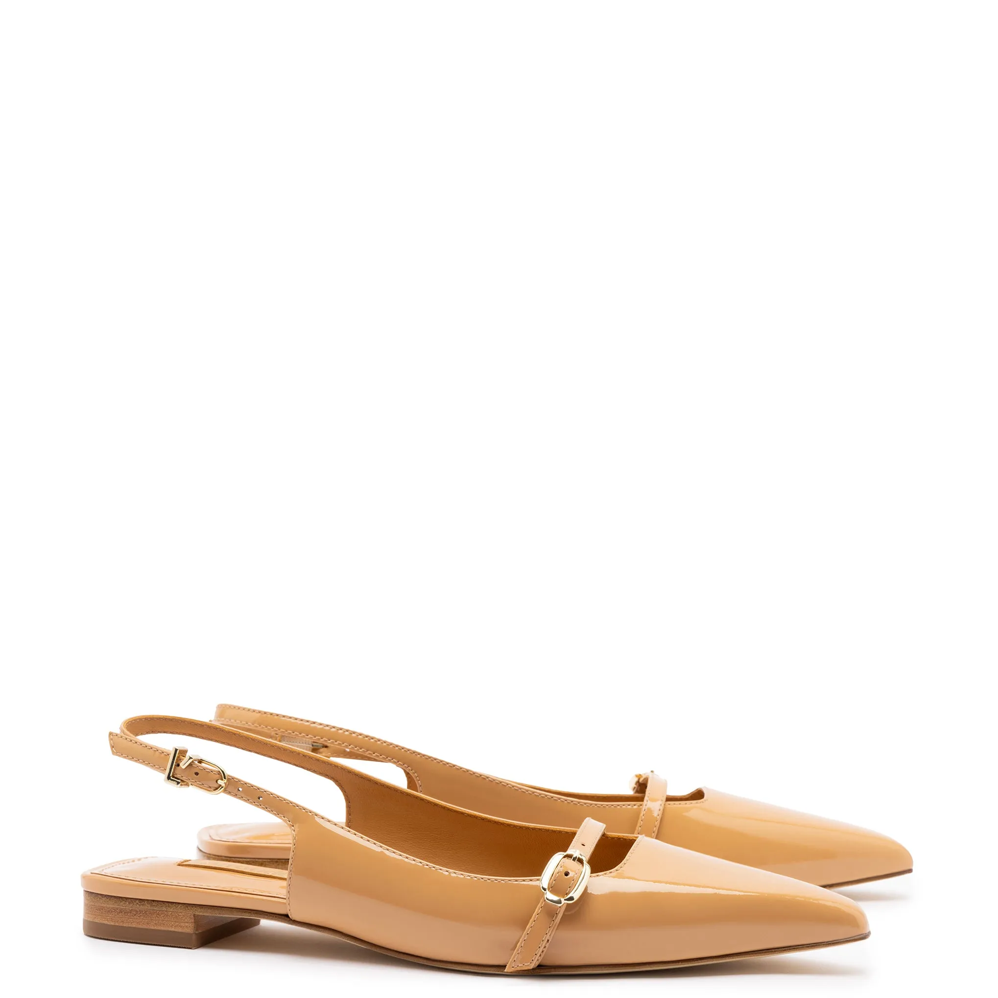 Ines Flat In Tan Patent Leather sold by Larroude product image thumbnail 2