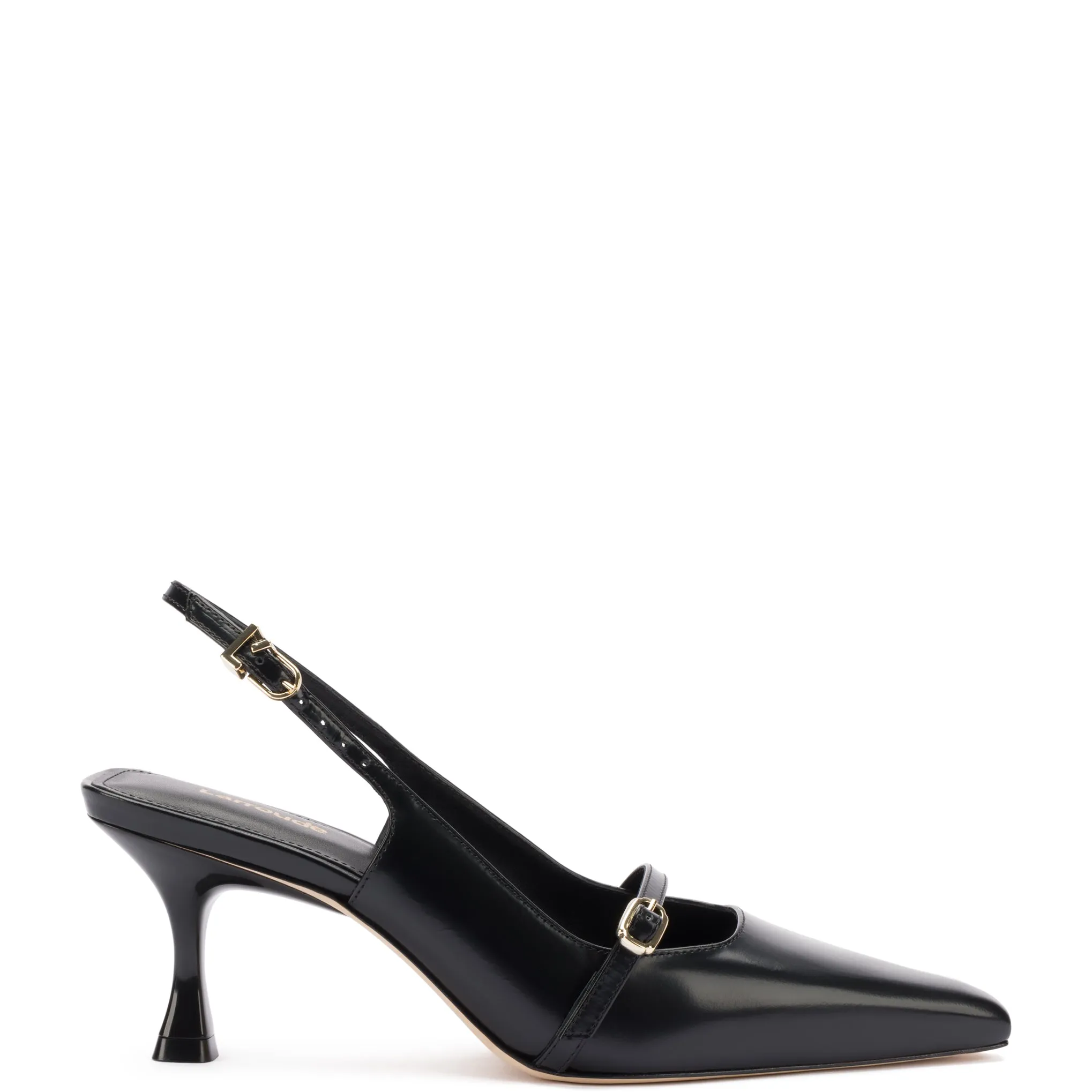 Ines Pump In Black Leather sold by Larroude