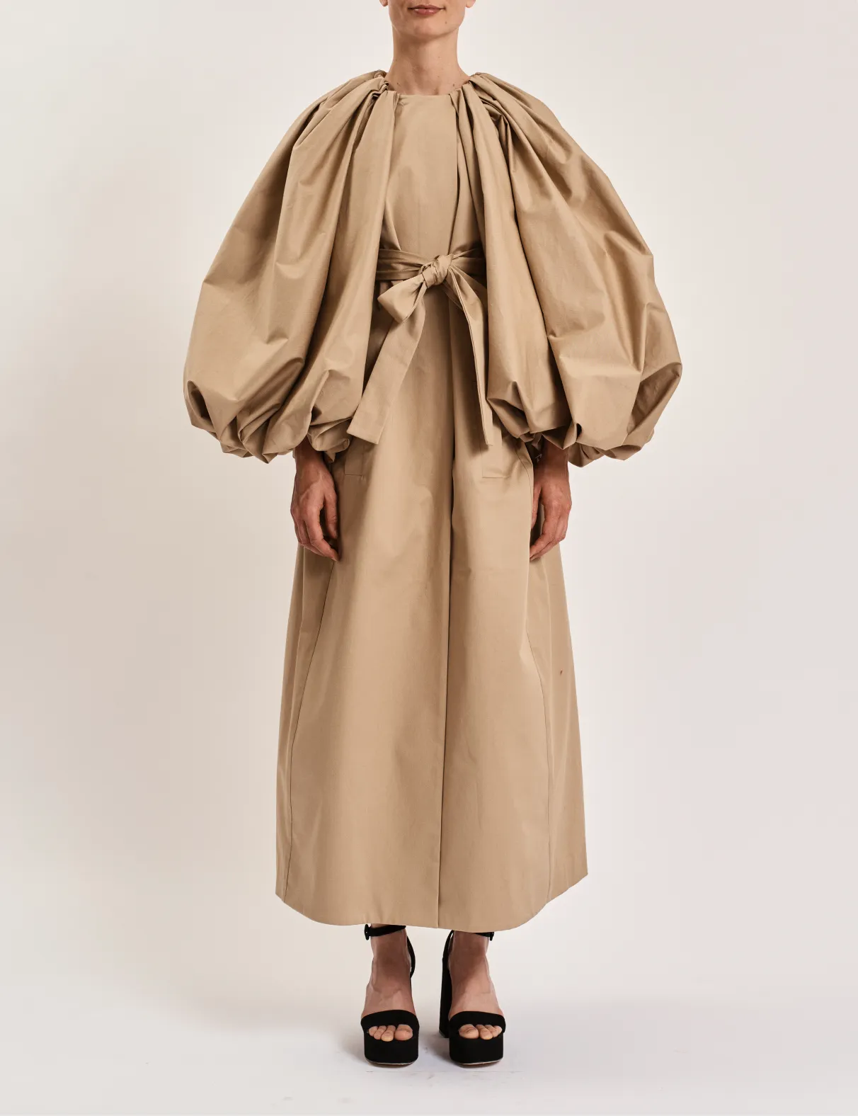 Cape Coat in Khaki Cotton sold by Larroude