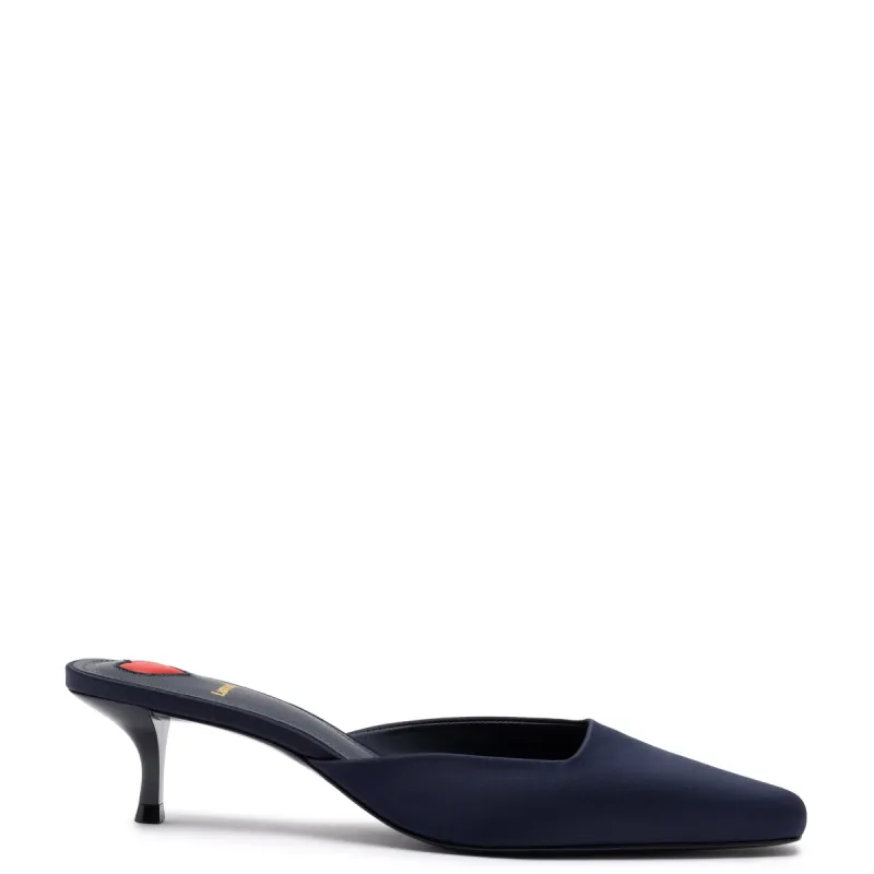 Amal Mule In Ocean Satin sold by Larroude