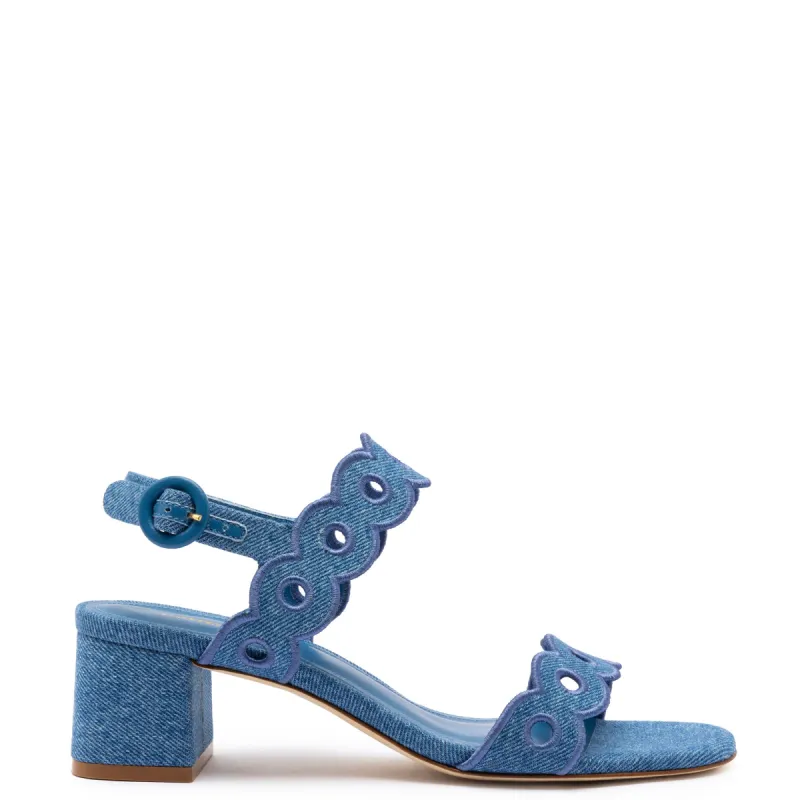 Florence Broderie Sandal In Blue Denim sold by Larroude