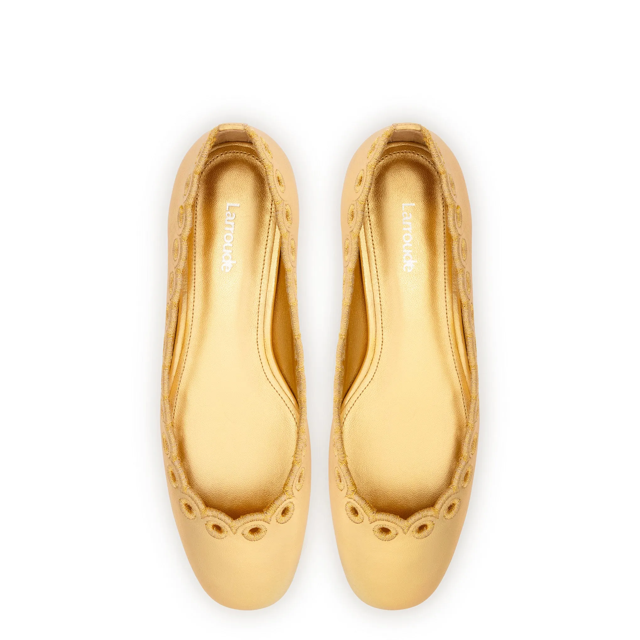 Meghan Broderie Flat In Gold Metallic Leather sold by Larroude product image thumbnail 3