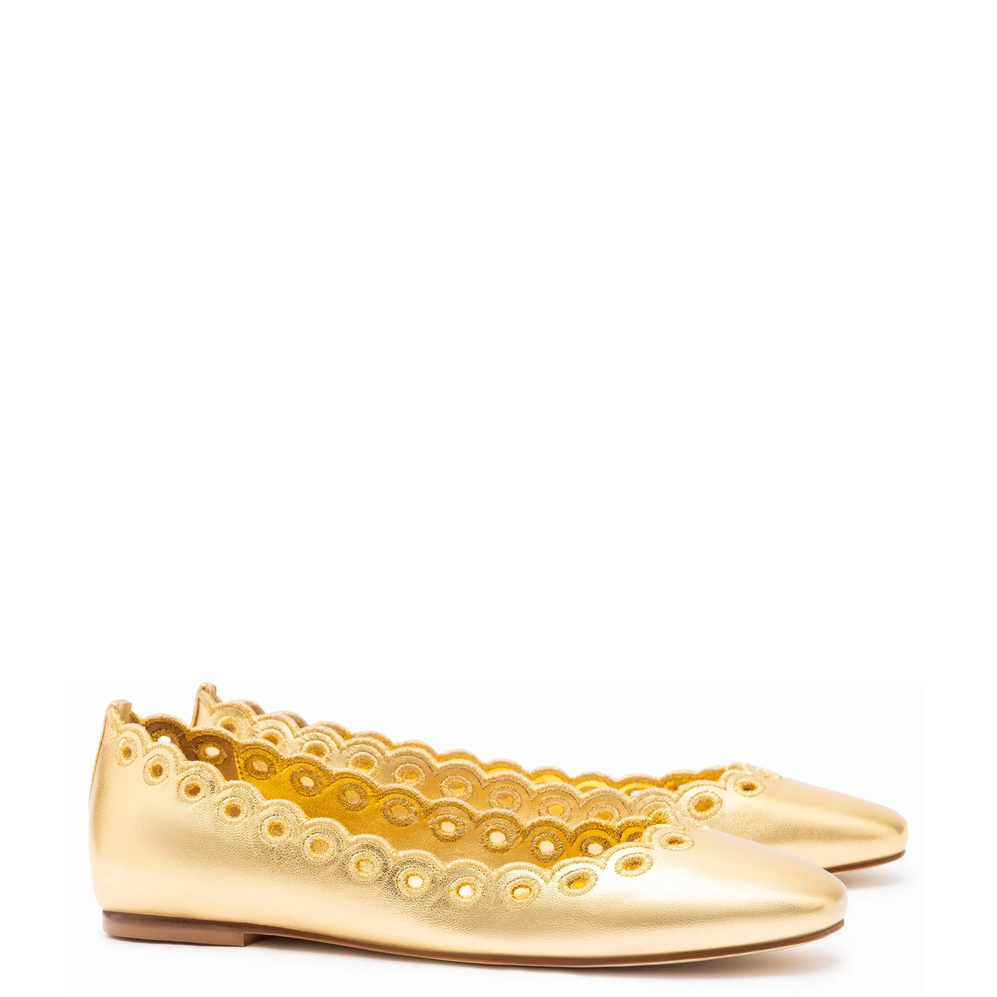 Meghan Broderie Flat In Gold Metallic Leather sold by Larroude product image thumbnail 2