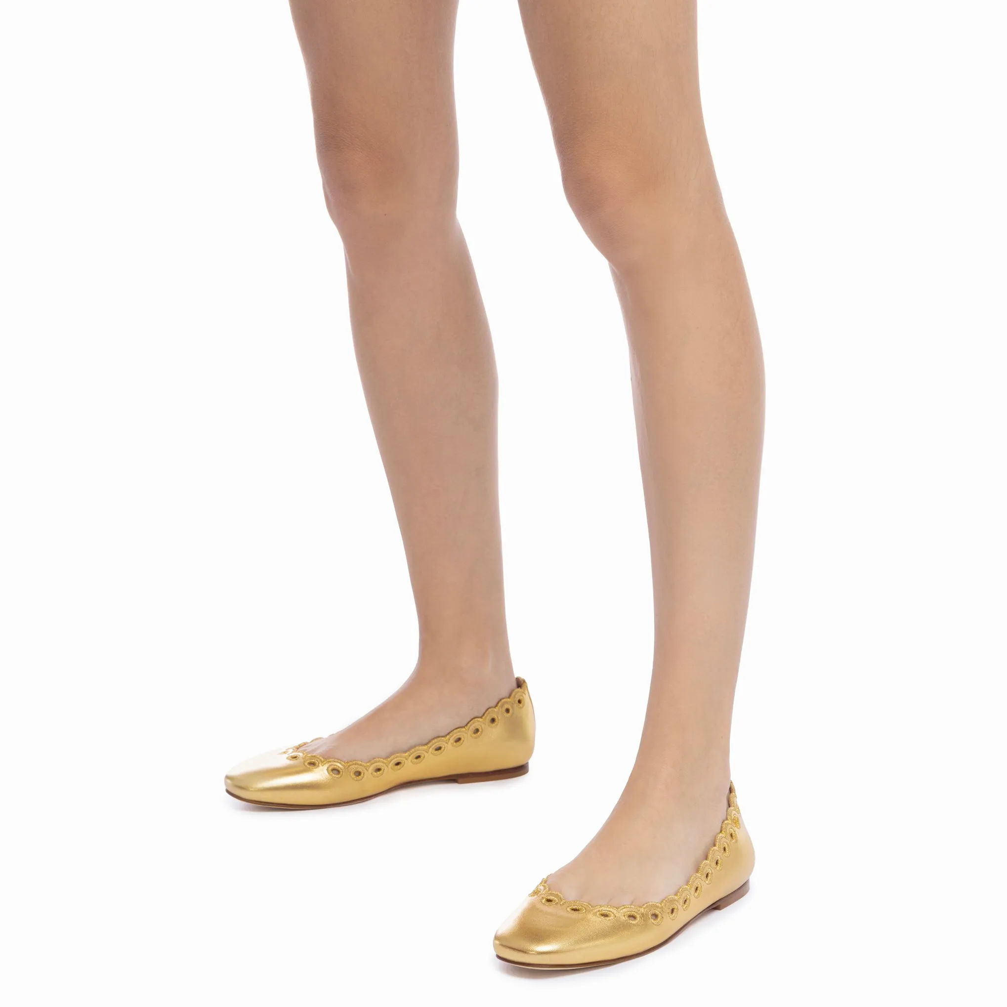 Meghan Broderie Flat In Gold Metallic Leather sold by Larroude product image thumbnail 4