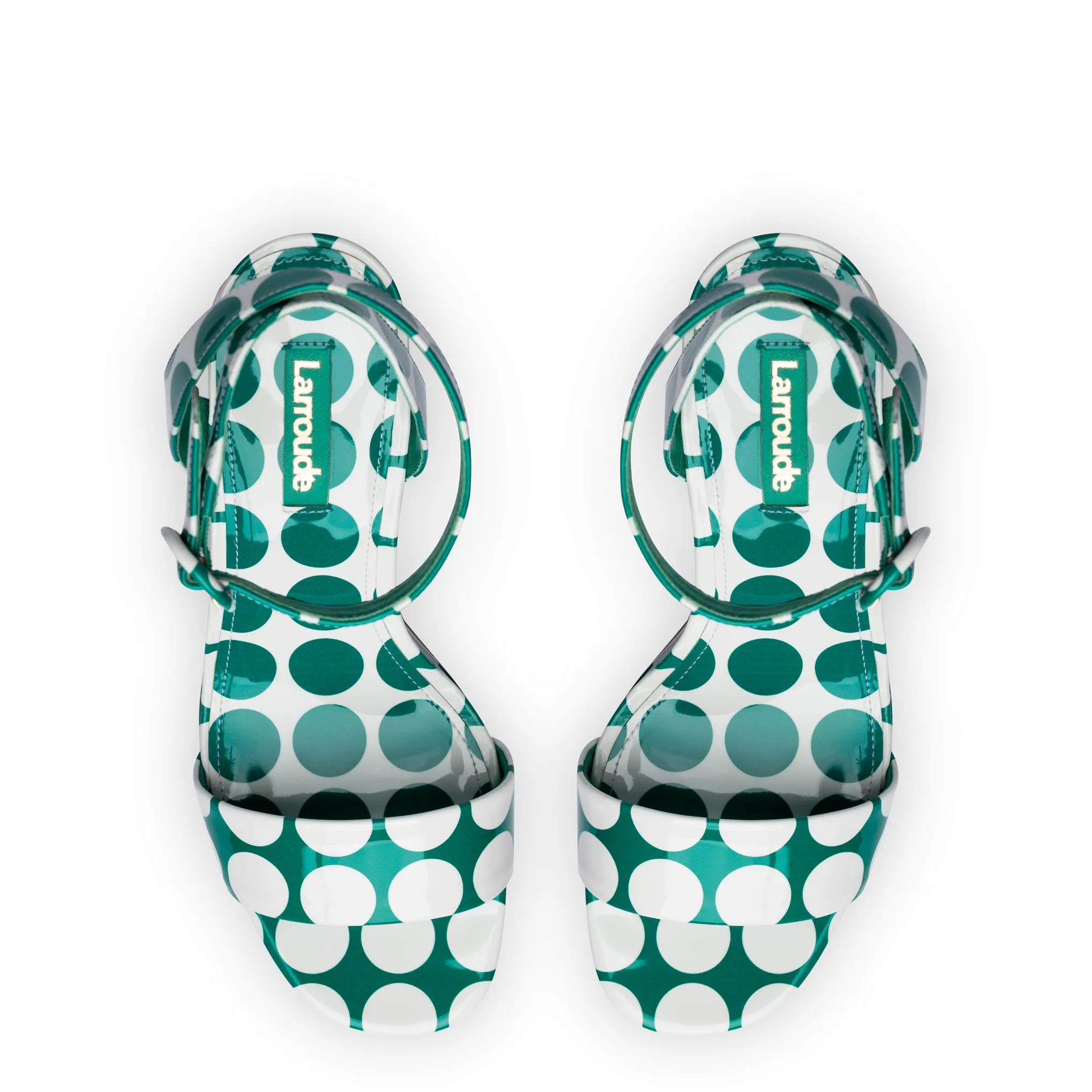 Dolly Sandal In Green Polka Dot Print Patent Leather sold by Larroude product image thumbnail 3