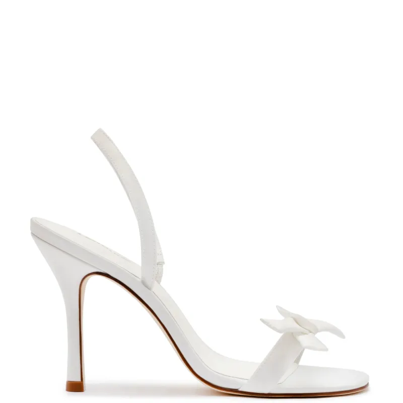 Larroudé x Markarian Bridal Sandal In White Satin sold by Larroude