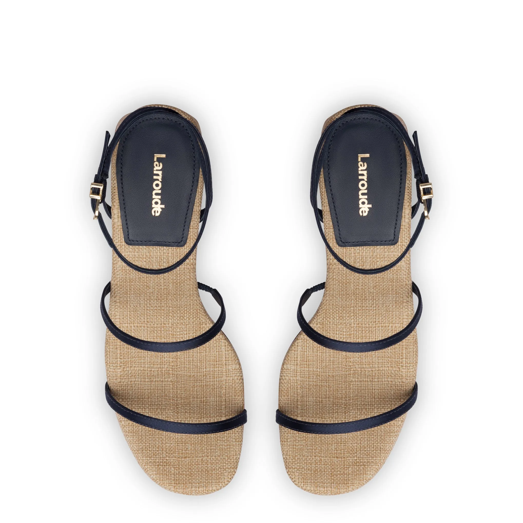 Gio Sandal In Navy Satin and Raffia sold by Larroude product image thumbnail 3