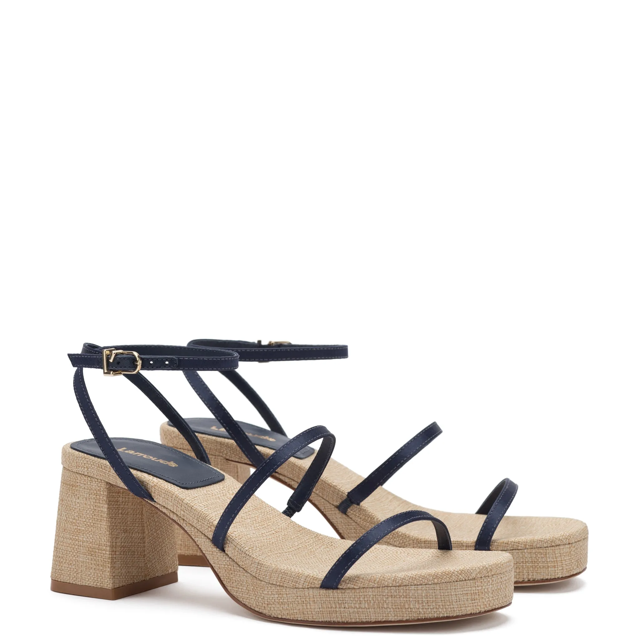 Gio Sandal In Navy Satin and Raffia sold by Larroude product image thumbnail 2