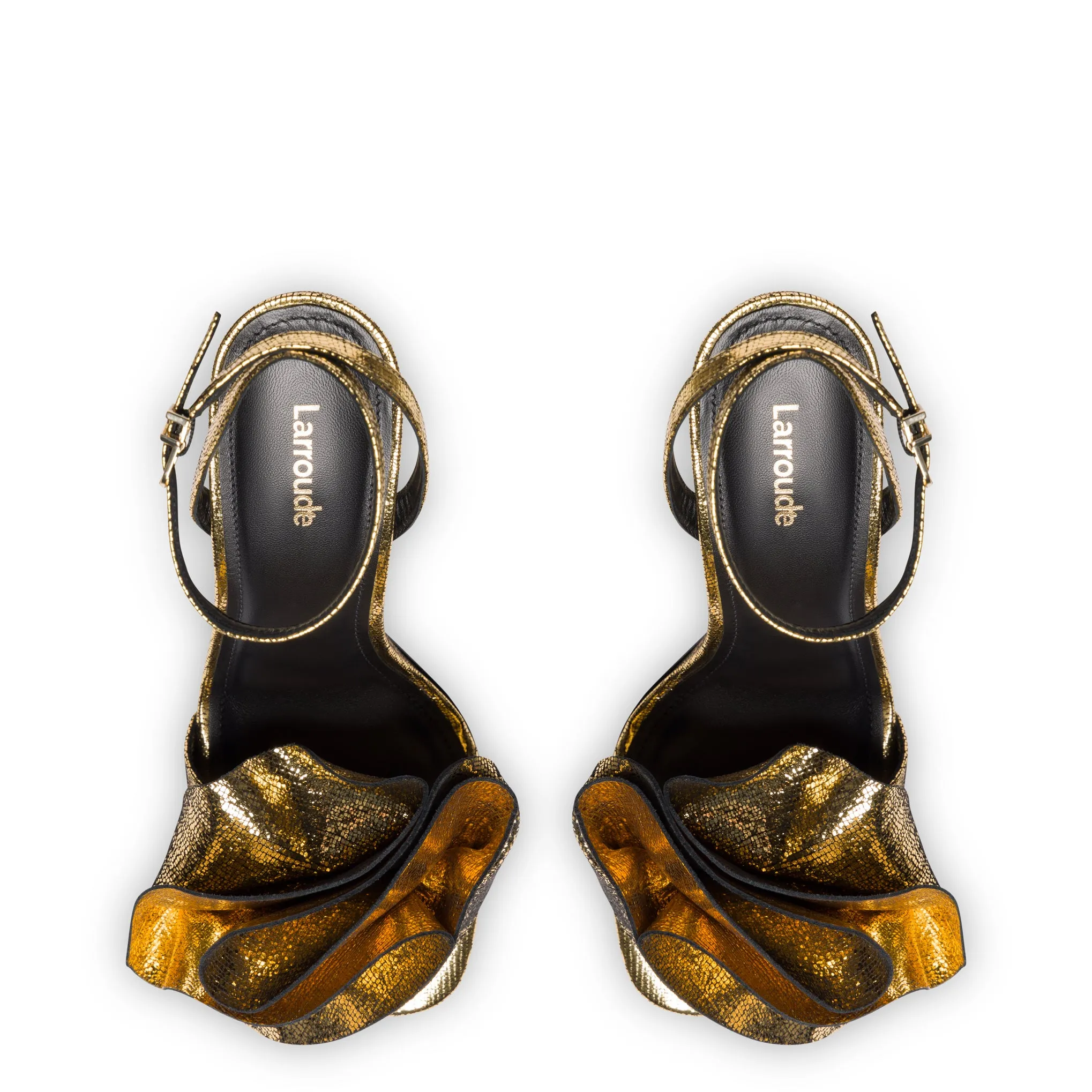 Penelope Sandal In Gold Cracked Metallic Leather sold by Larroude product image thumbnail 3