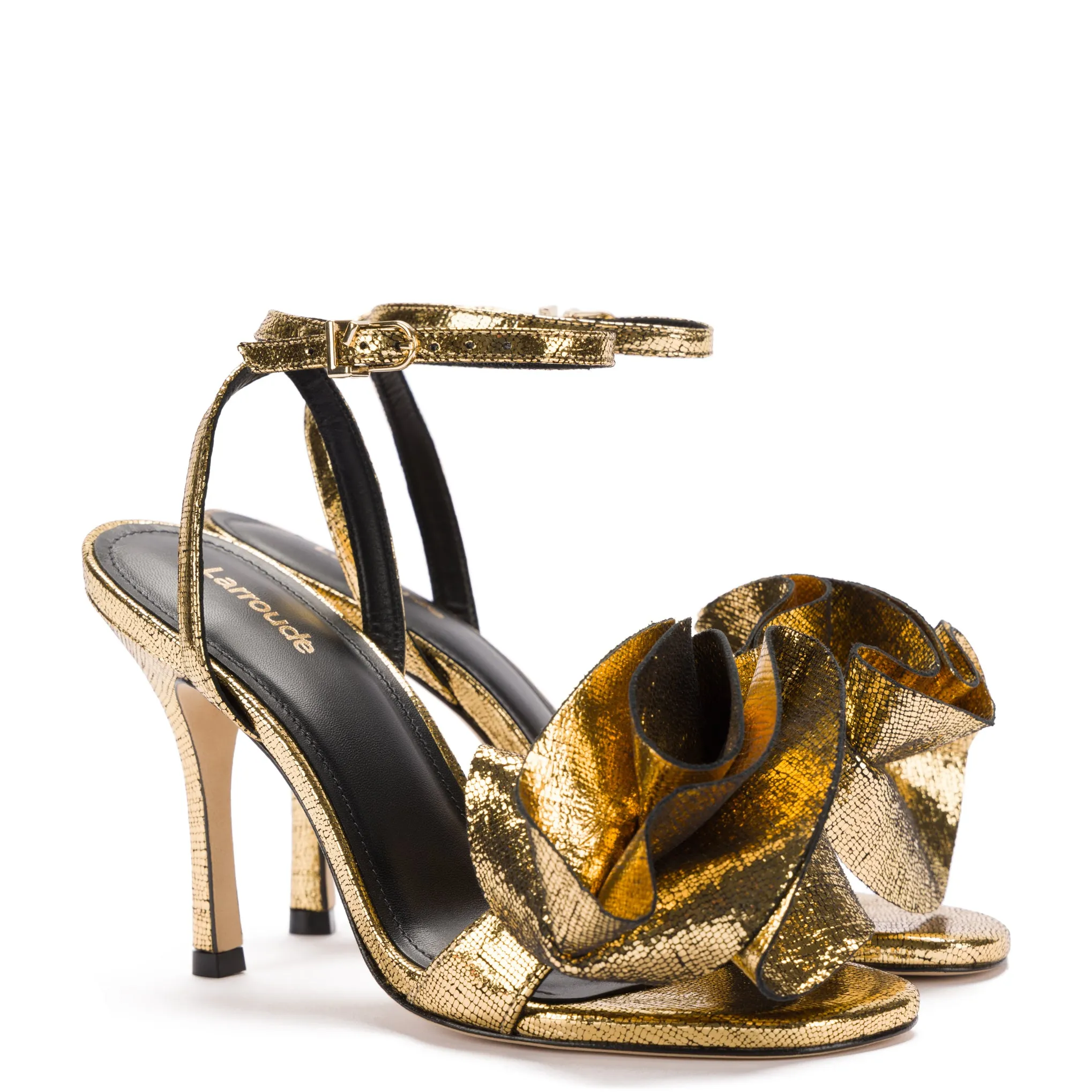 Penelope Sandal In Gold Cracked Metallic Leather sold by Larroude product image thumbnail 2
