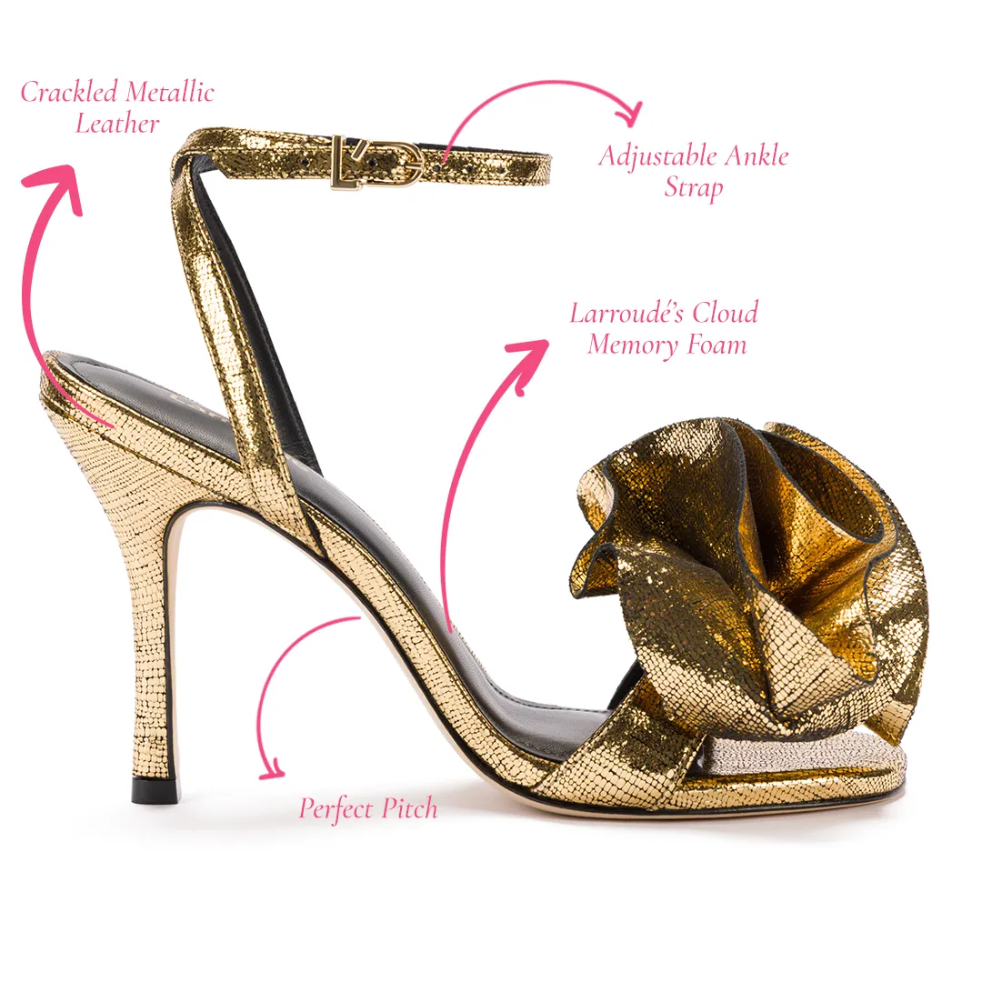 Penelope Sandal In Gold Cracked Metallic Leather sold by Larroude product image thumbnail 5
