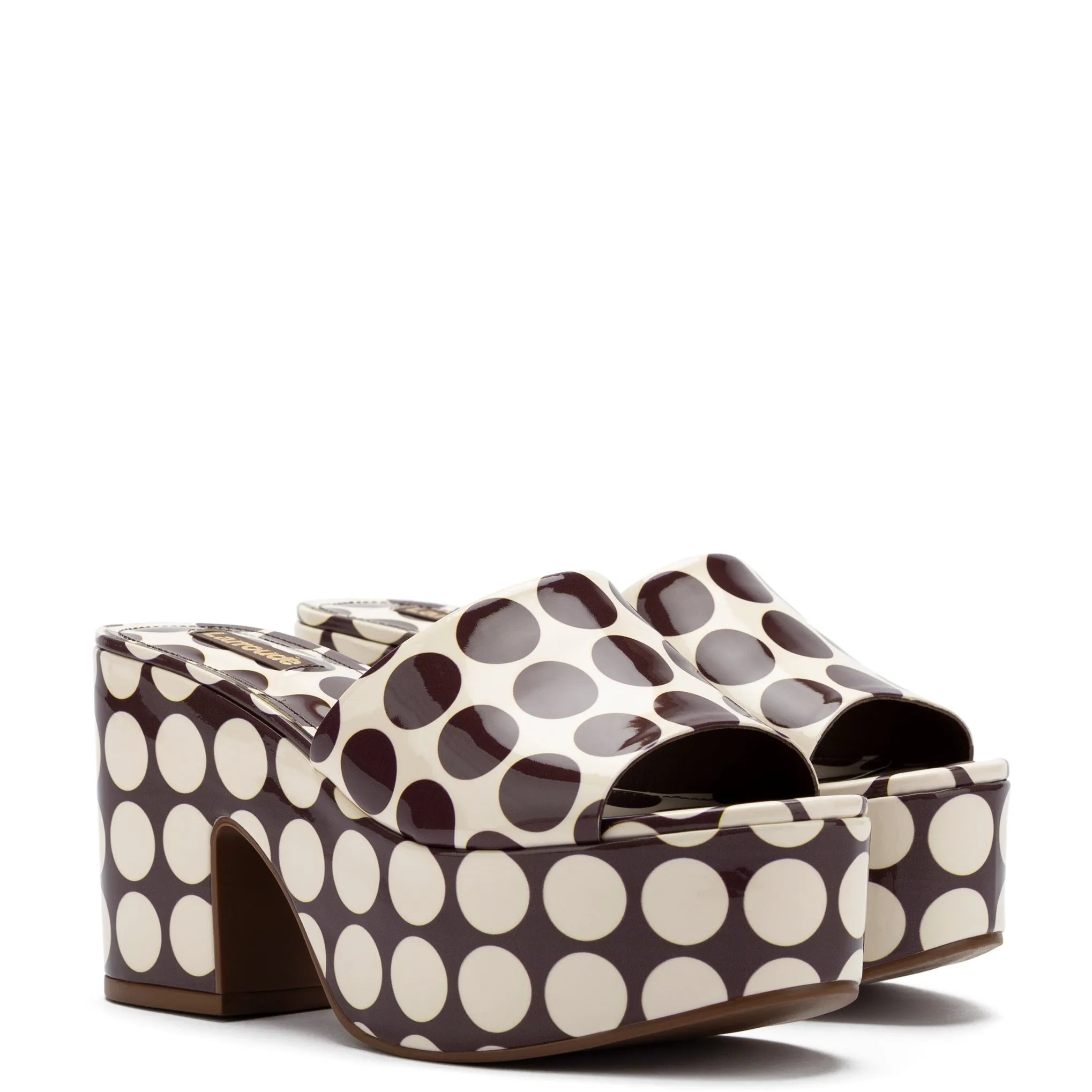 Miso Platform Sandal In Brown Polka Dot Print Patent Leather sold by Larroude product image thumbnail 2