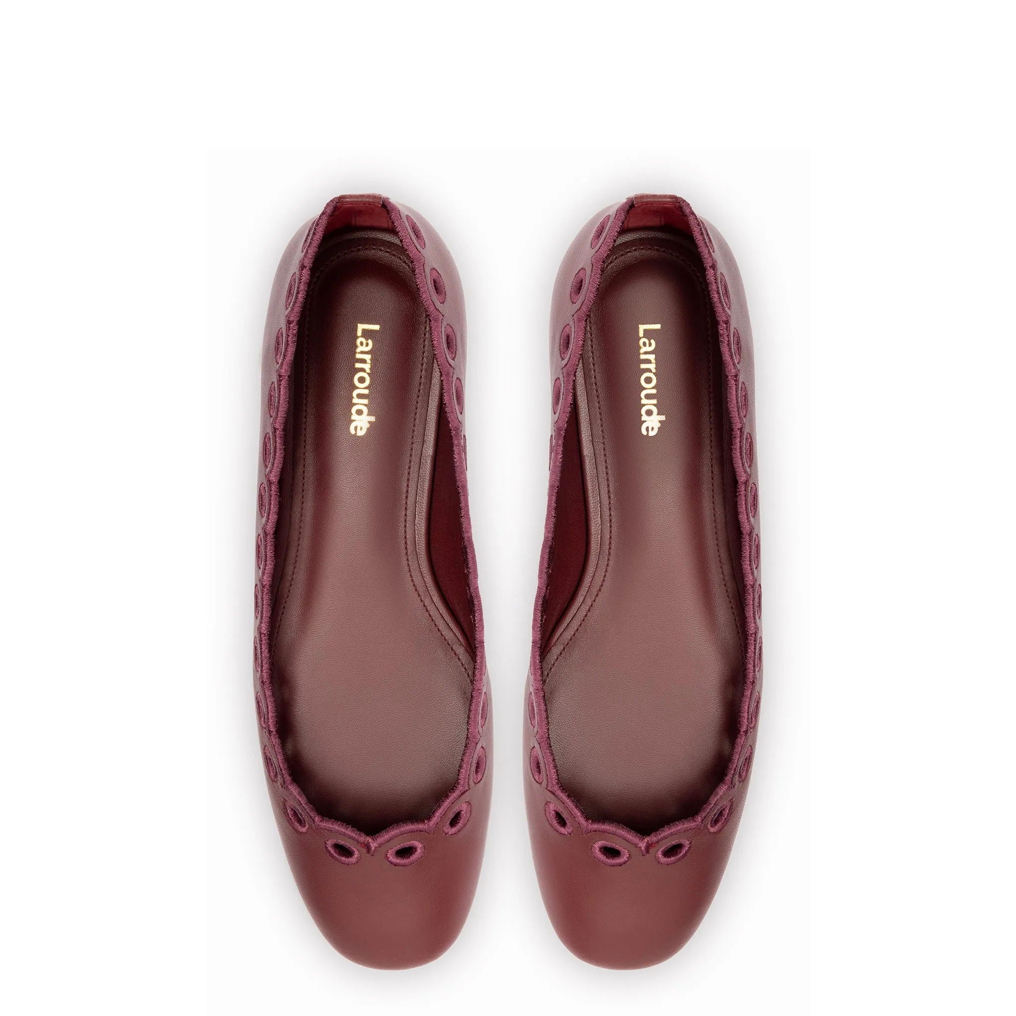 Meghan Broderie Flat In Burgundy Leather sold by Larroude product image thumbnail 3
