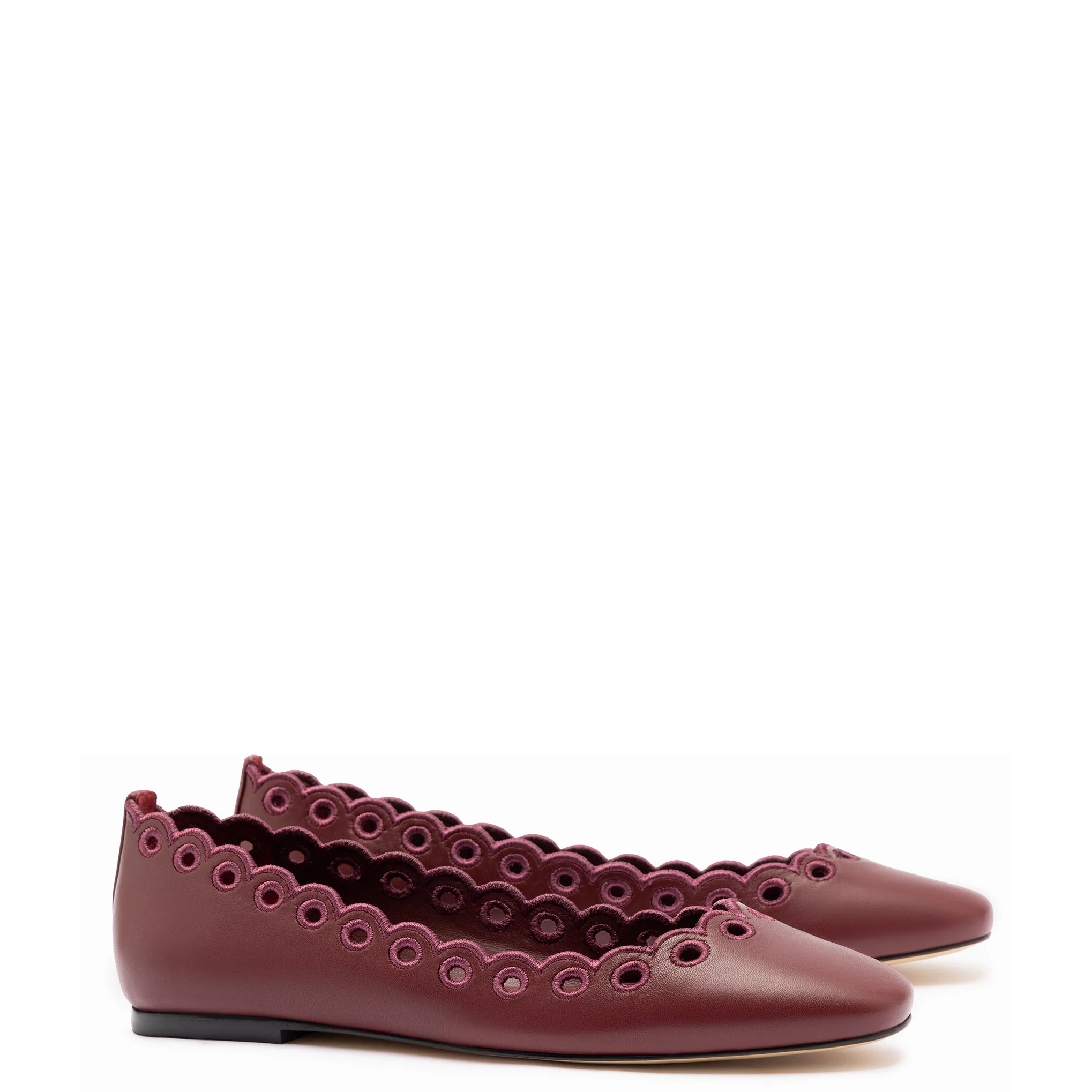 Meghan Broderie Flat In Burgundy Leather sold by Larroude product image thumbnail 2
