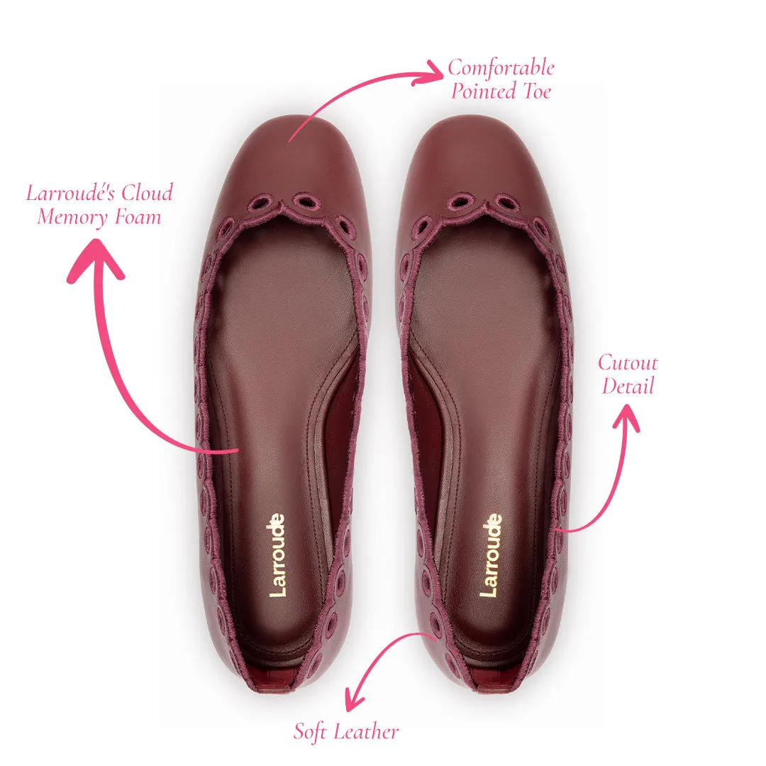 Meghan Broderie Flat In Burgundy Leather sold by Larroude product image thumbnail 5