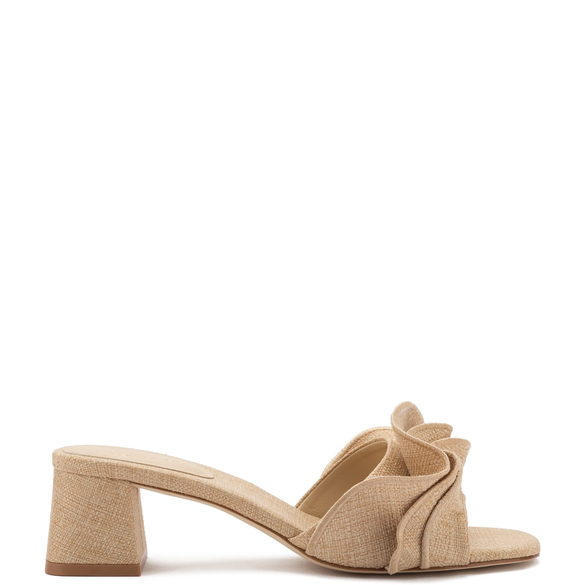 Brigitte Ruffle Mule In Beige Raffia sold by Larroude