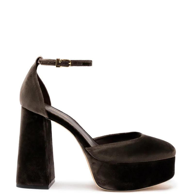 Ari Pump In Expresso Velvet sold by Larroude