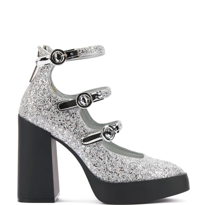 Alexa Pump In Silver Glitter made by Larroude