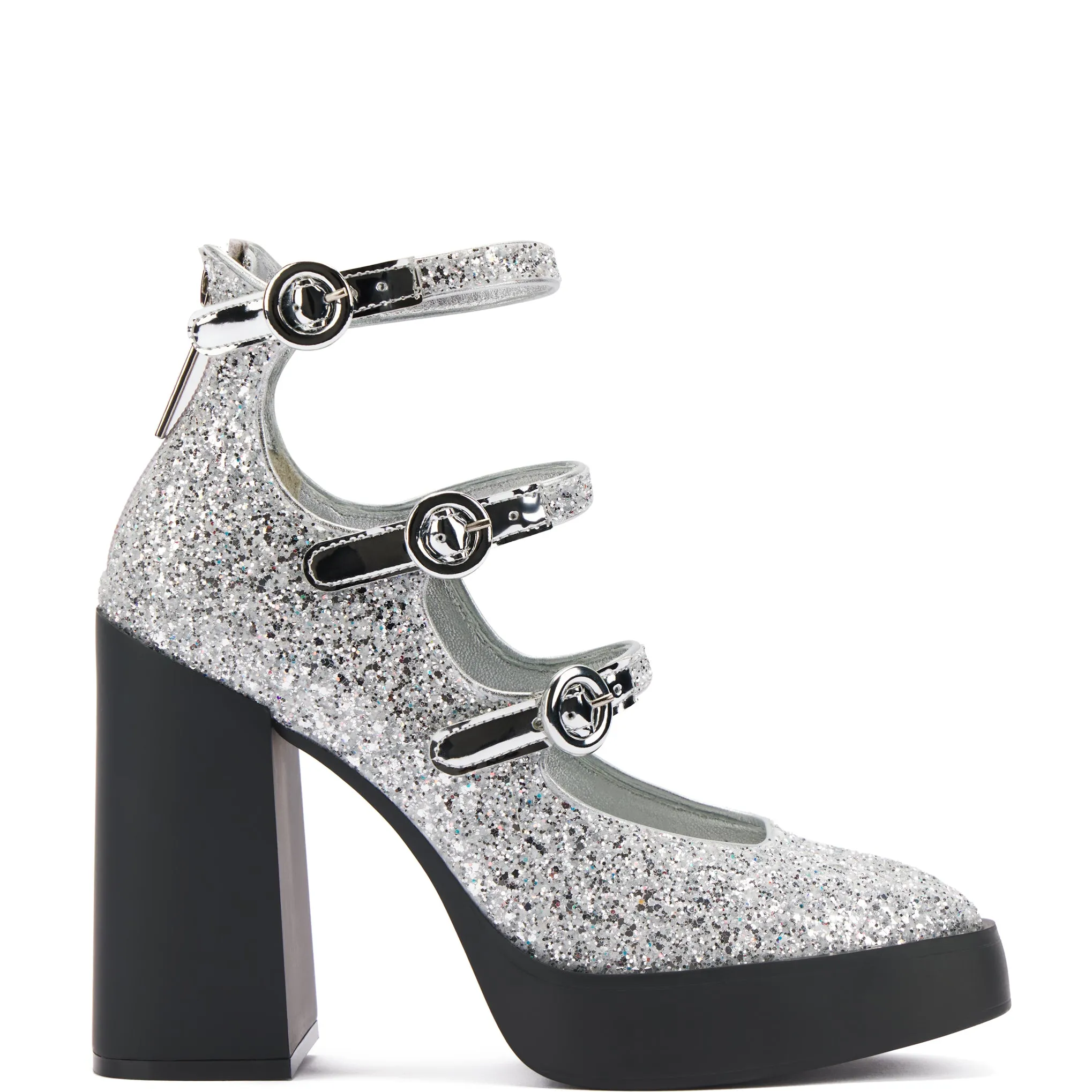 Alexa Pump In Silver Glitter sold by Larroude