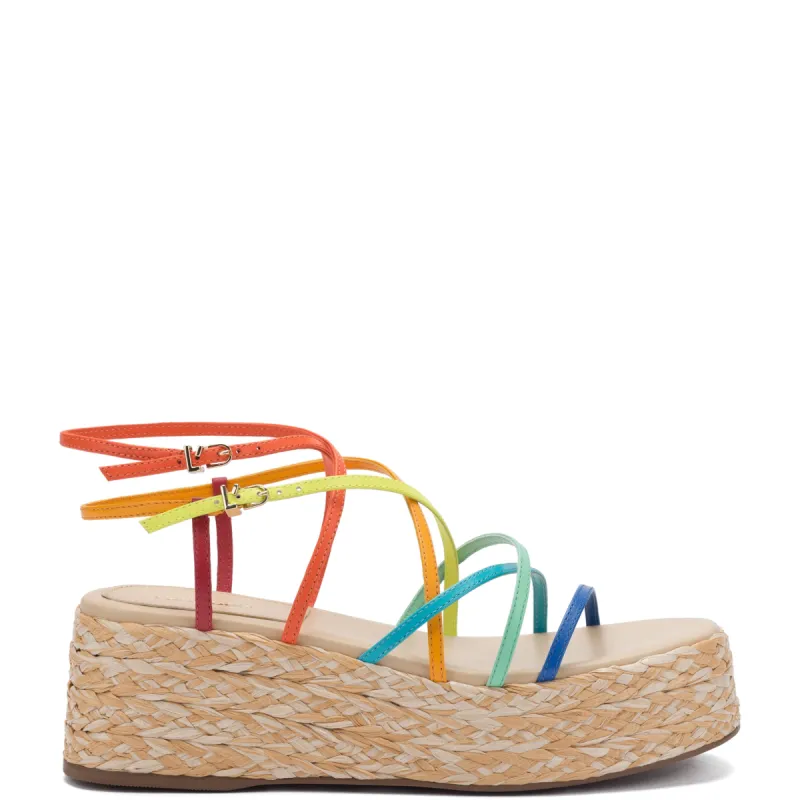 Naomi Flatform Sandal In Multicolor Leather and Raffia sold by Larroude