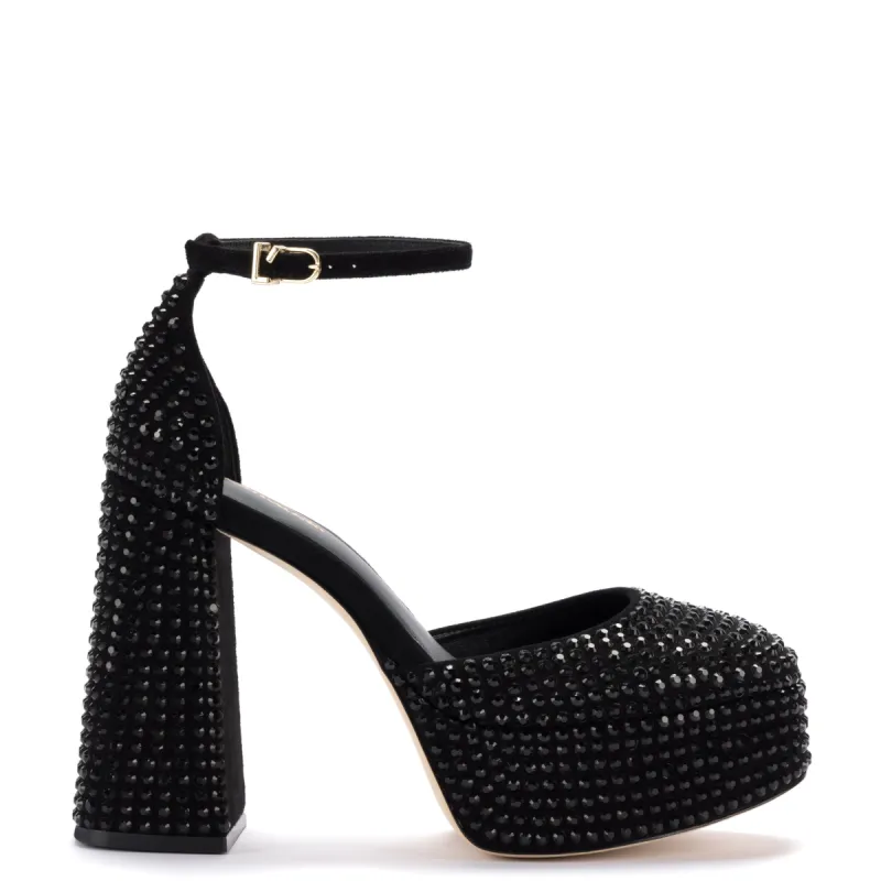 Ari Crystal Pump In Monochrome Black Suede sold by Larroude