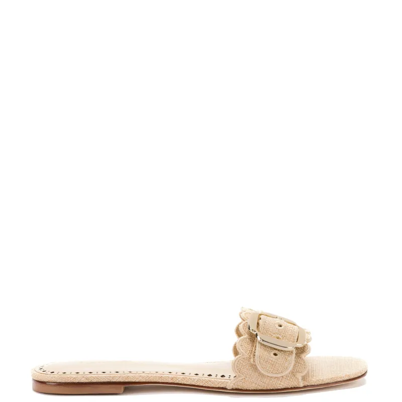 Ivy Broderie Flat Mule In Beige Raffia sold by Larroude