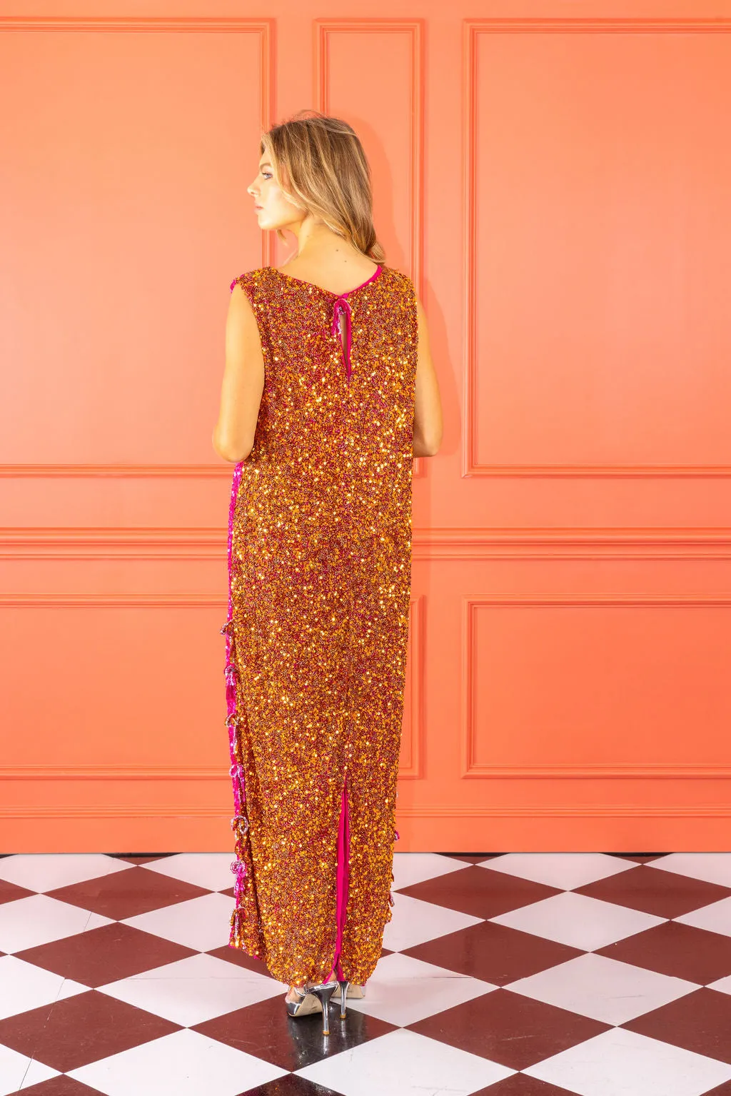two-tone beaded sequin maxi a-line dress sold by Larroude product image thumbnail 2