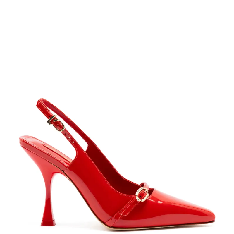 Ines Hi Pump in Scarlet Patent Leather sold by Larroude
