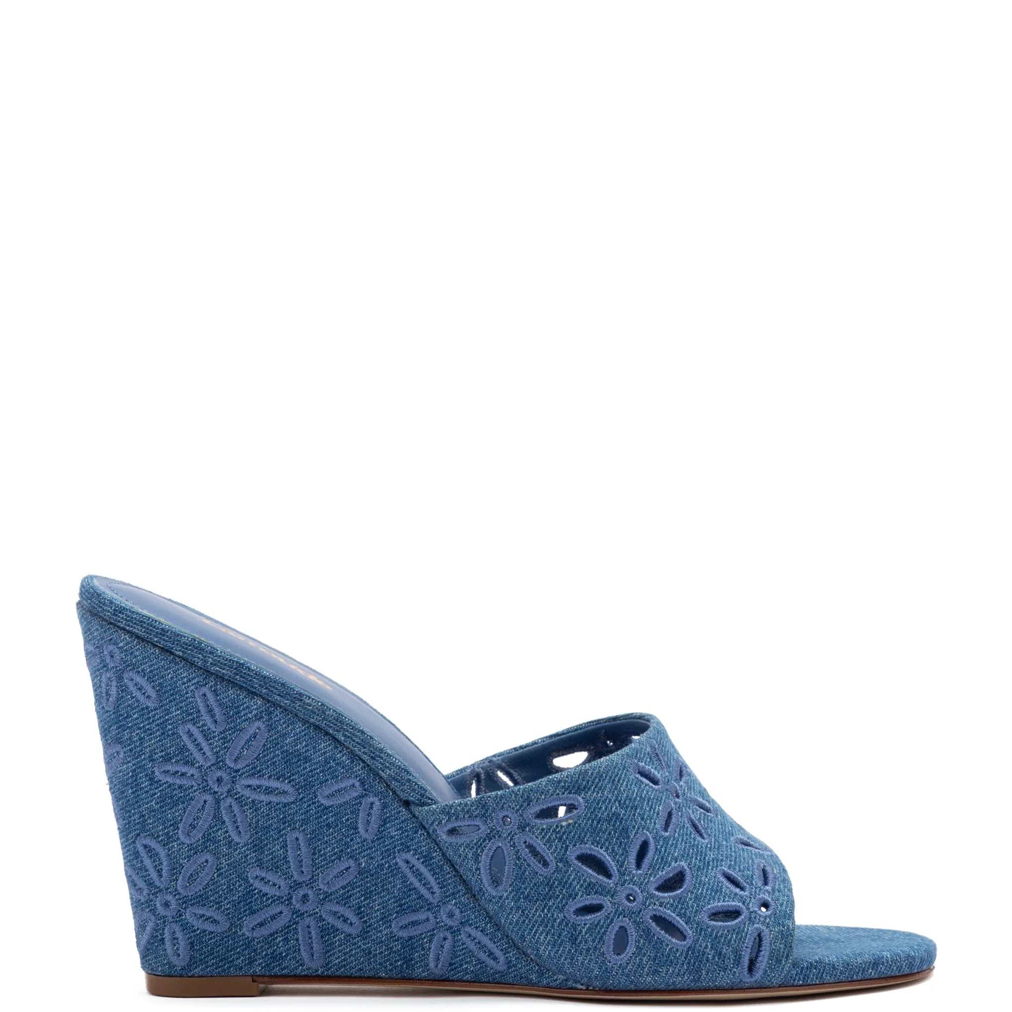 Jackie Wedge In Blue Denim sold by Larroude