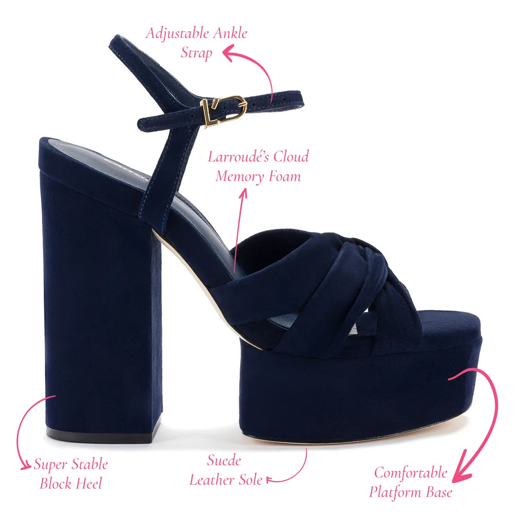 Vivienne Platform Sandal In Navy Suede sold by Larroude product image thumbnail 5