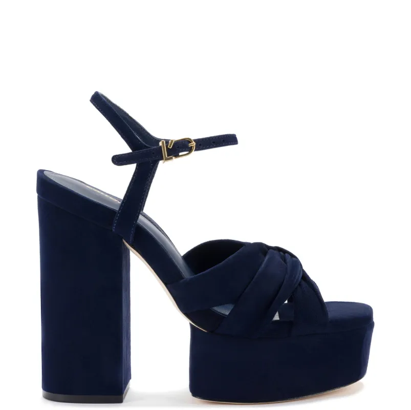 Vivienne Platform Sandal In Navy Suede sold by Larroude