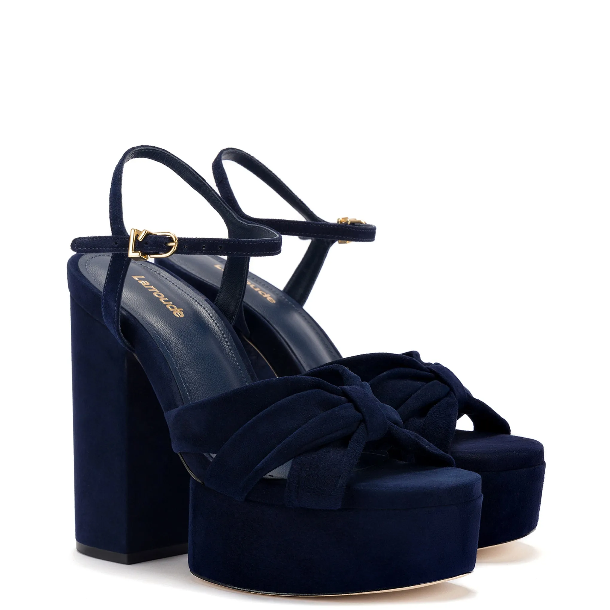Vivienne Platform Sandal In Navy Suede sold by Larroude product image thumbnail 2