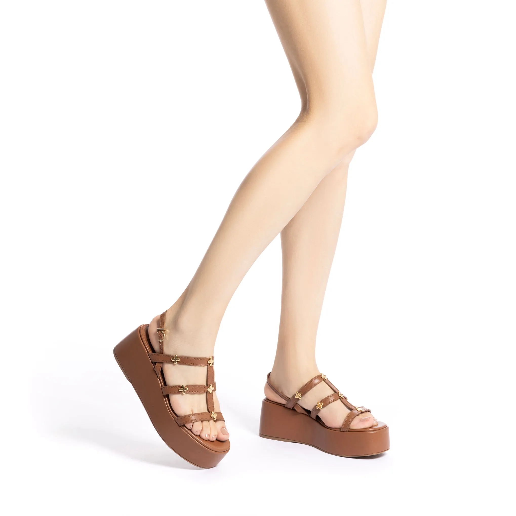 Harmony Flatform Sandal In Caramel Leather sold by Larroude product image thumbnail 4