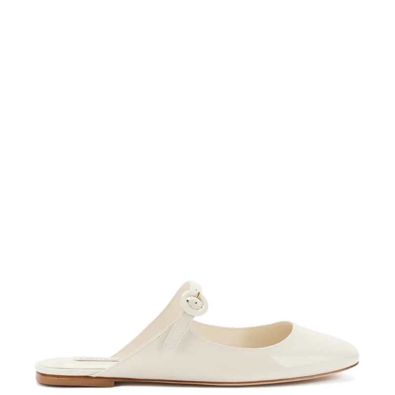 Blair Flat Mule In Ivory Patent Leather sold by Larroude