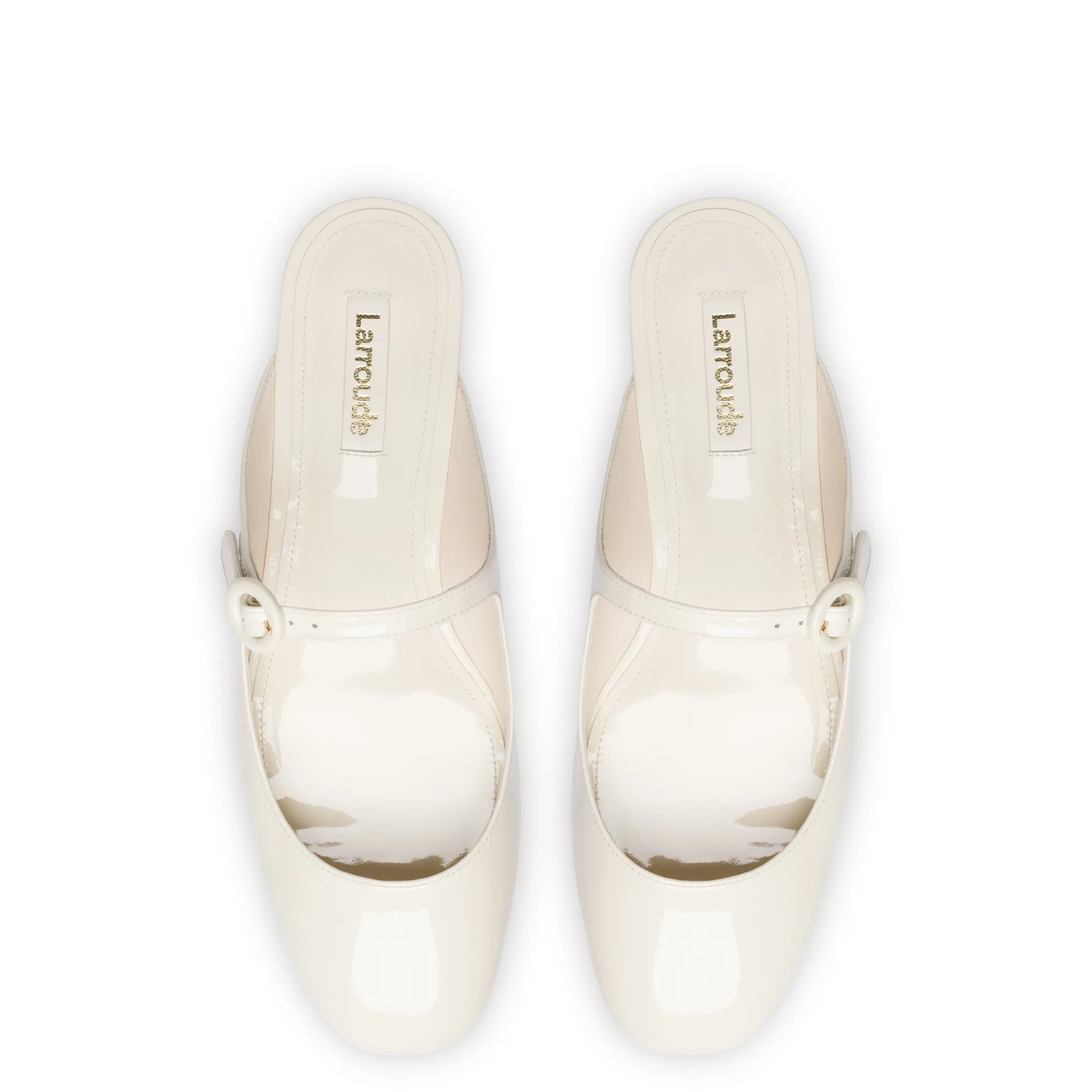 Blair Flat Mule In Ivory Patent Leather sold by Larroude product image thumbnail 3