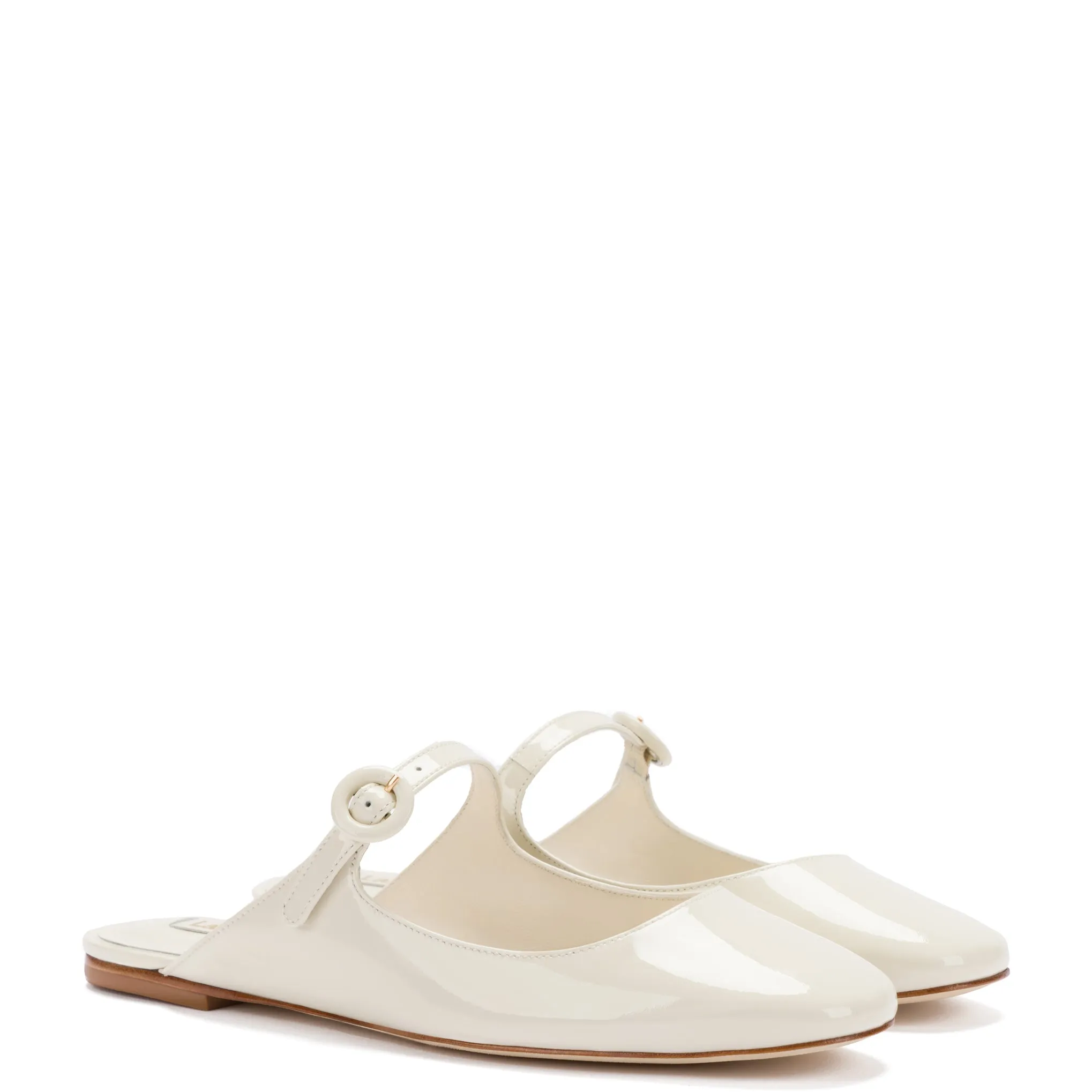 Blair Flat Mule In Ivory Patent Leather sold by Larroude product image thumbnail 2