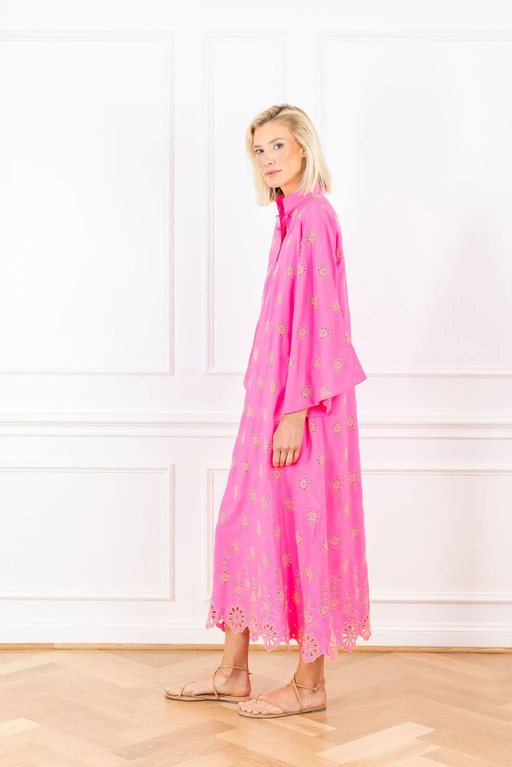 neon floral eyelet maxi caftan sold by Larroude product image thumbnail 3