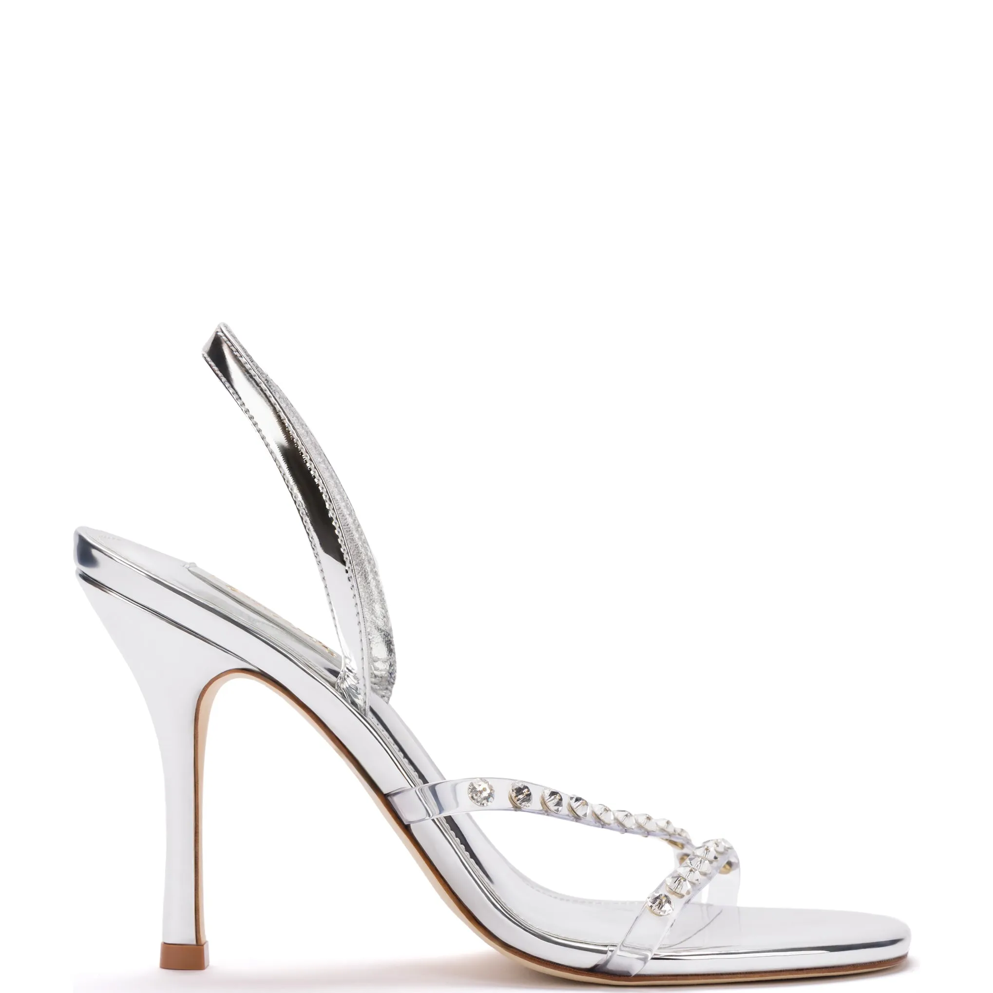 Annie Sandal in Silver Specchio with Swarovski® Crystals sold by Larroude
