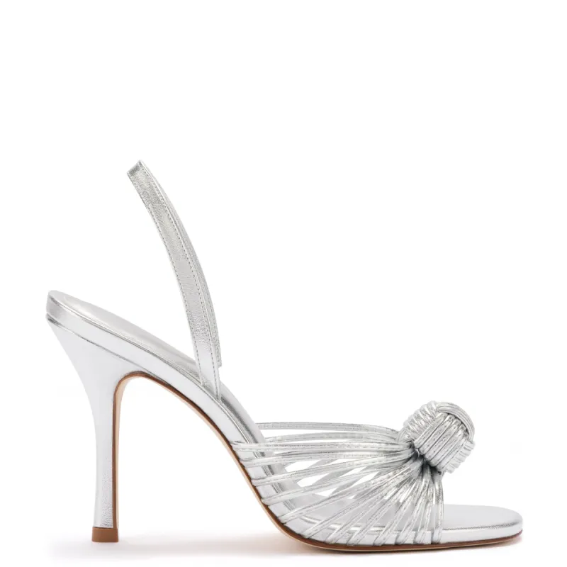 Valerie Slingback Sandal In Silver Metallic Leather sold by Larroude