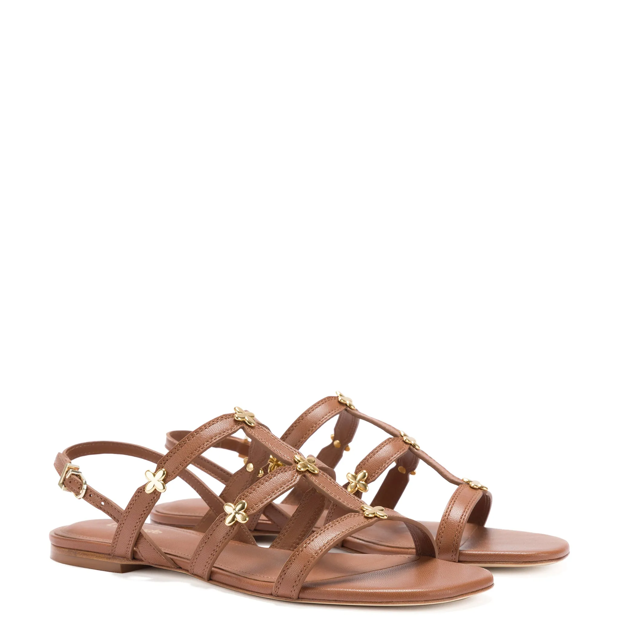 Harmony Flat Sandal In Caramel Leather sold by Larroude product image thumbnail 2