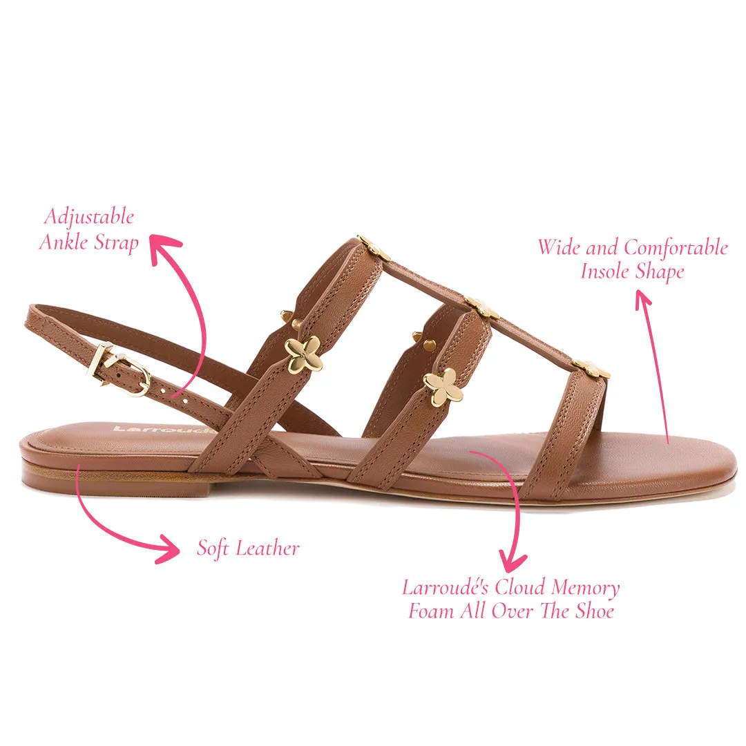 Harmony Flat Sandal In Caramel Leather sold by Larroude product image thumbnail 5