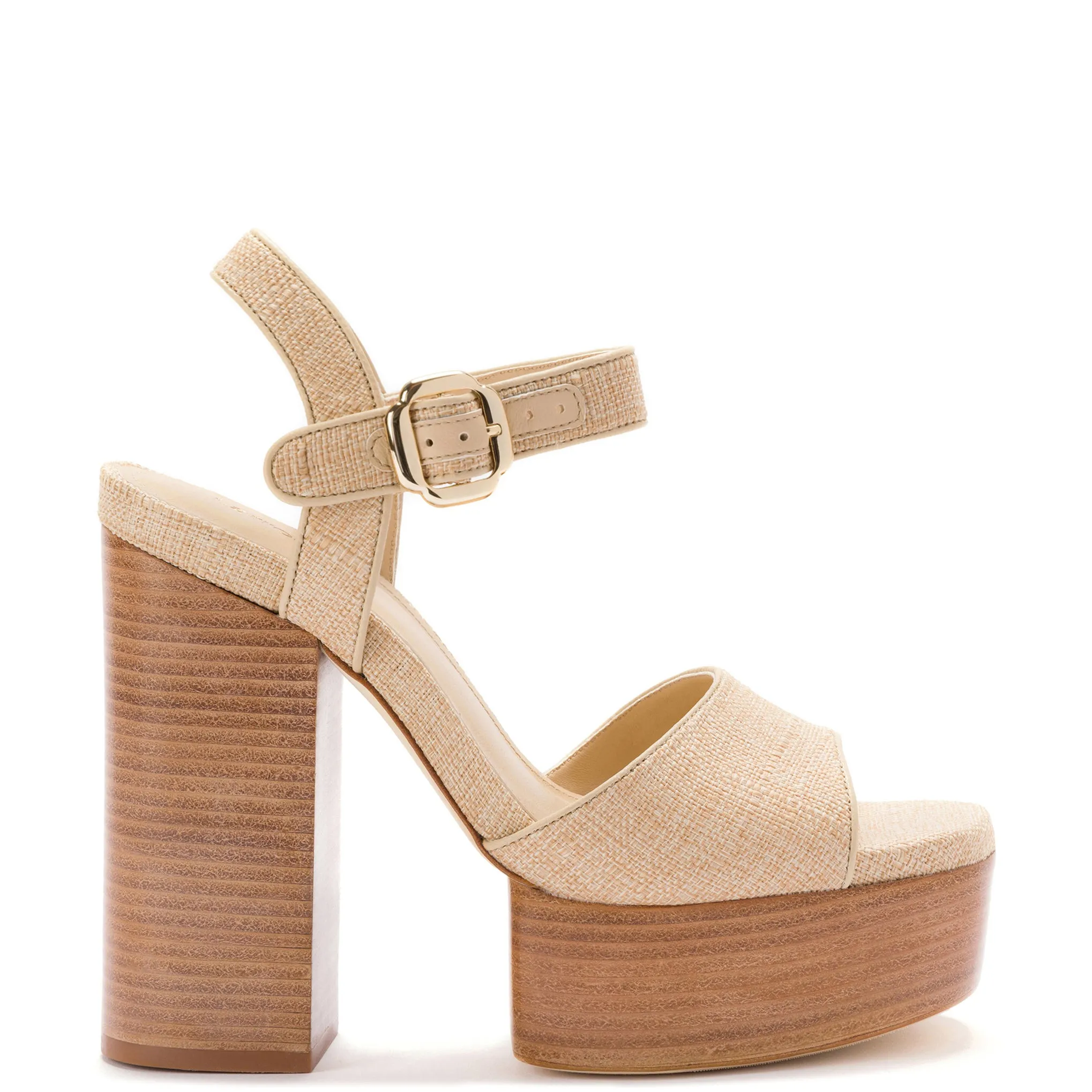 Vanessa Platform Sandal In Beige Raffia sold by Larroude