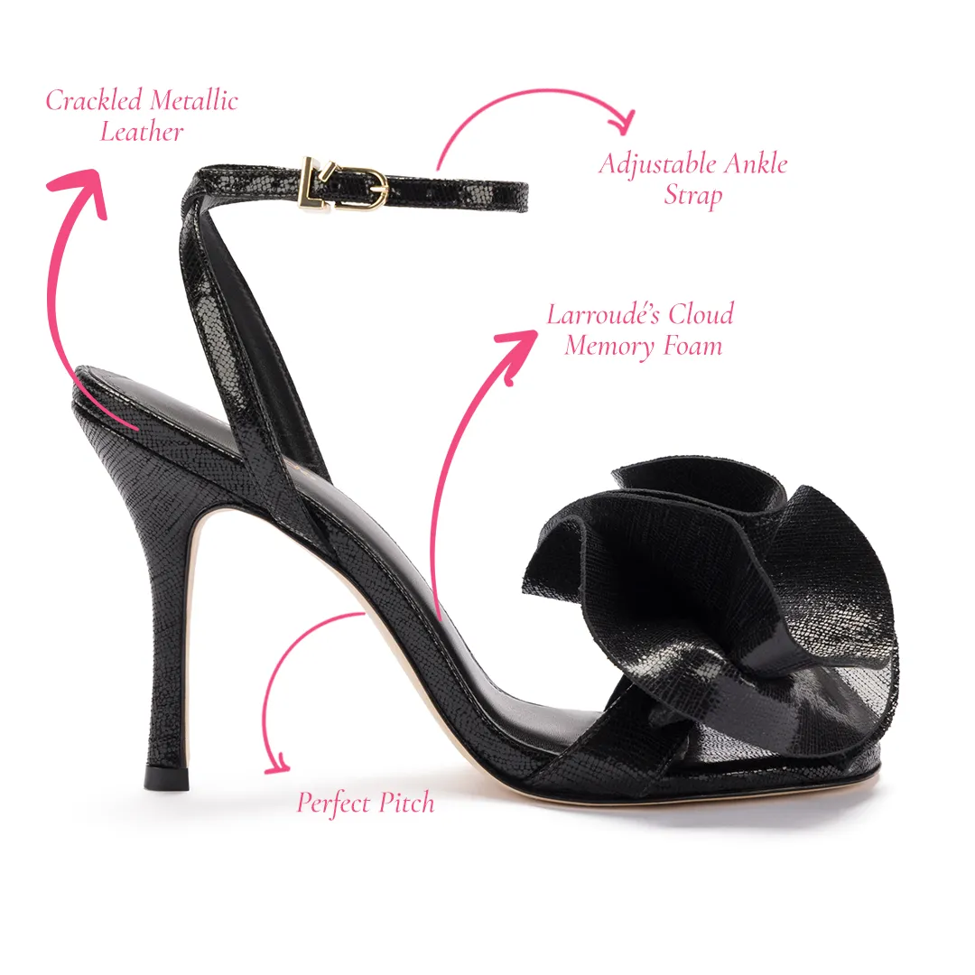 Penelope Sandal In Black Cracked Metallic Leather sold by Larroude product image thumbnail 5