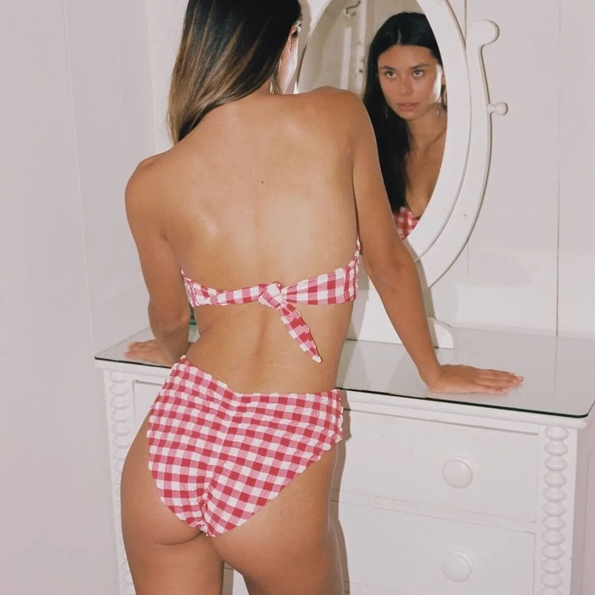 Red Gingham Paula Tie-Up Bikini Bottom sold by Larroude product image thumbnail 4
