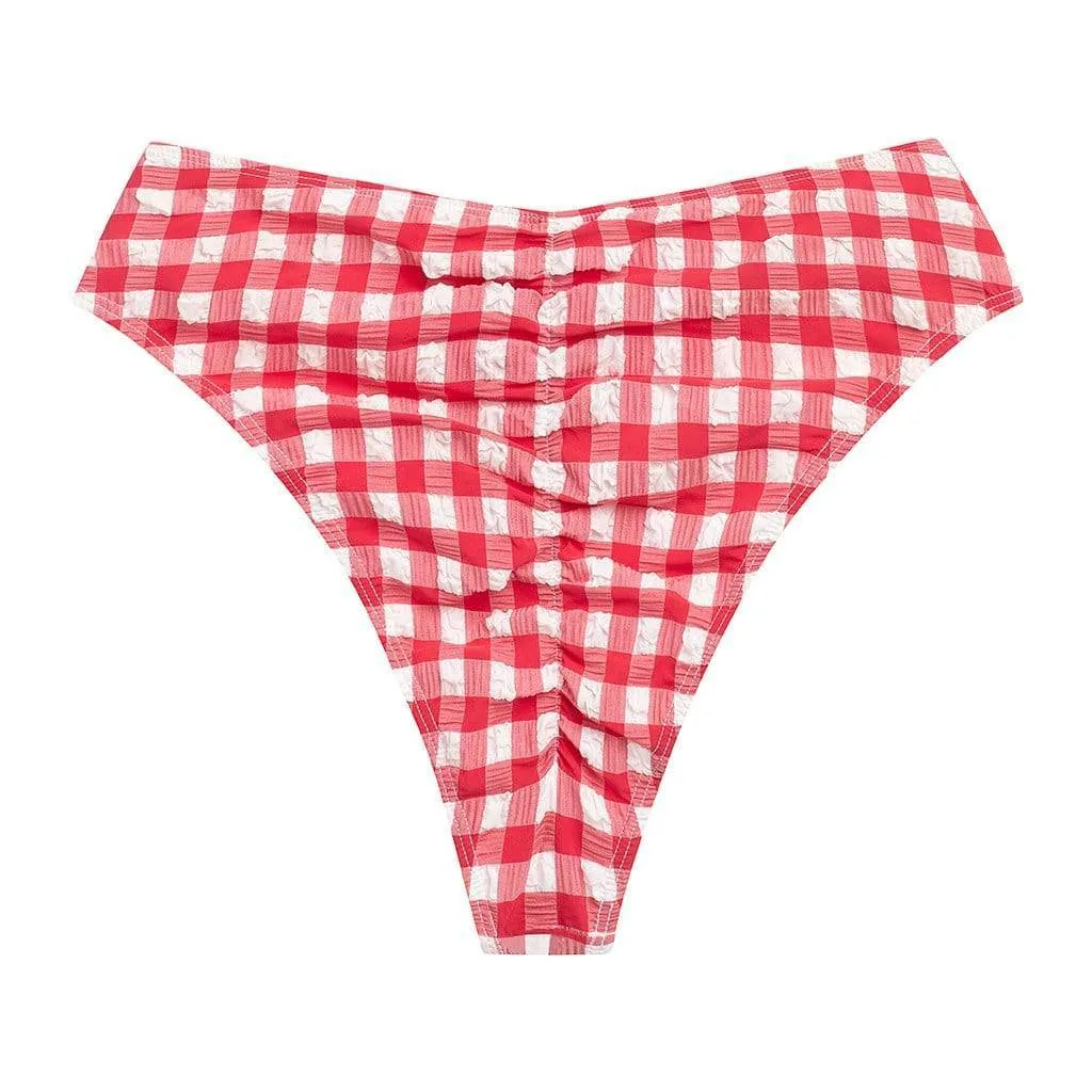 Red Gingham Paula Tie-Up Bikini Bottom sold by Larroude product image thumbnail 3